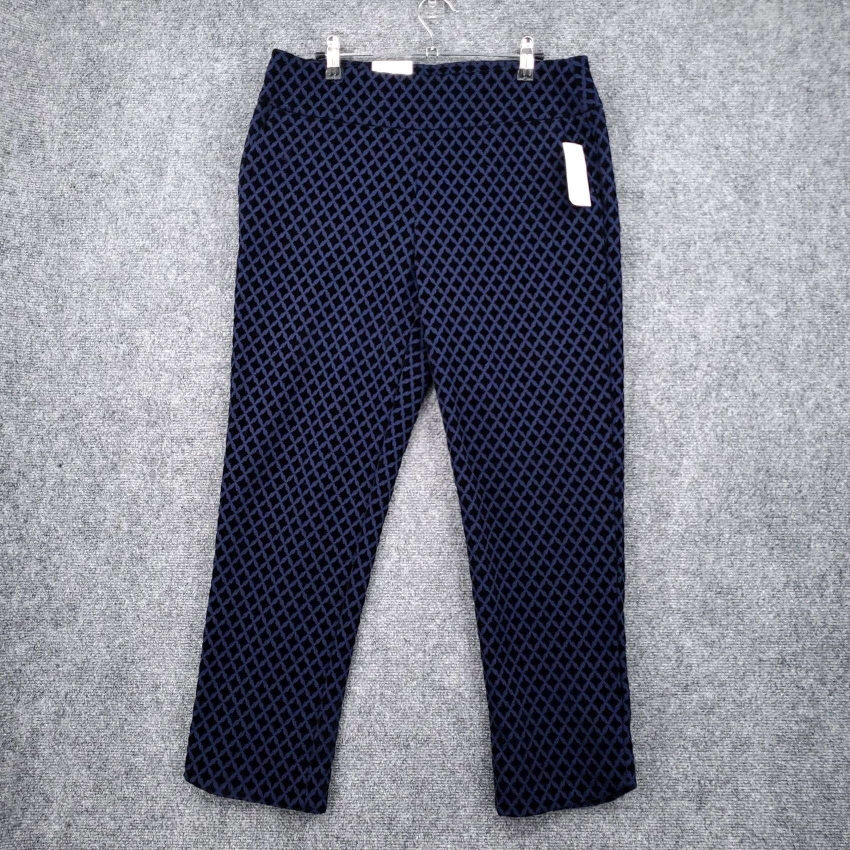 Vintage Crown & Ivy Pants Womens 10 Blue Tech Stretch High Rise Diamond Print Ankle Size 32" / US 10 / IT 46 - 2 Thumbnail