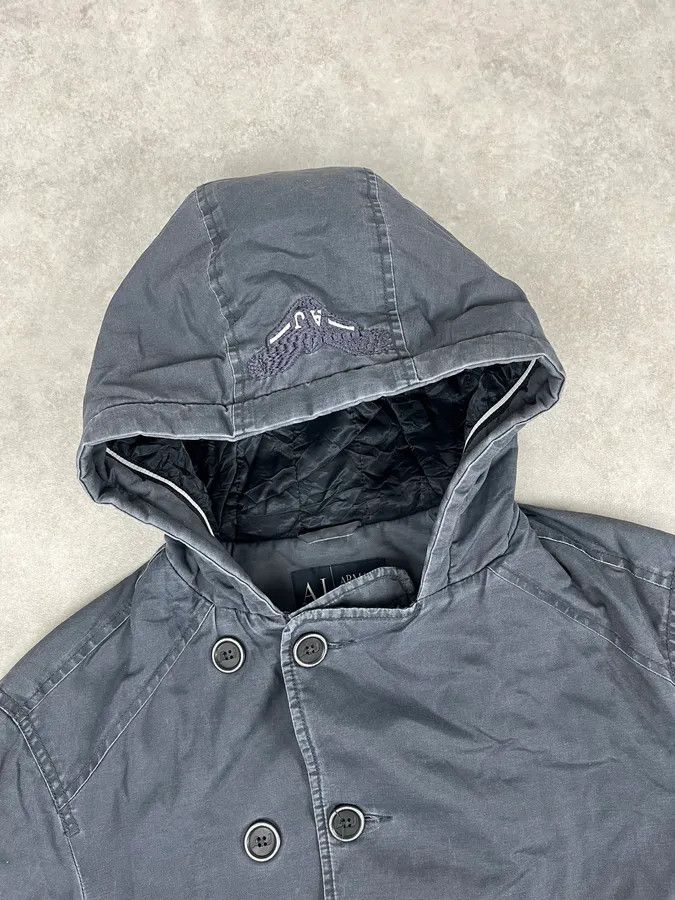 Armani 2000s Armani Blue Faded Buttoned Hooded Coat Size US L / EU 52-54 / 3 - 7 Thumbnail