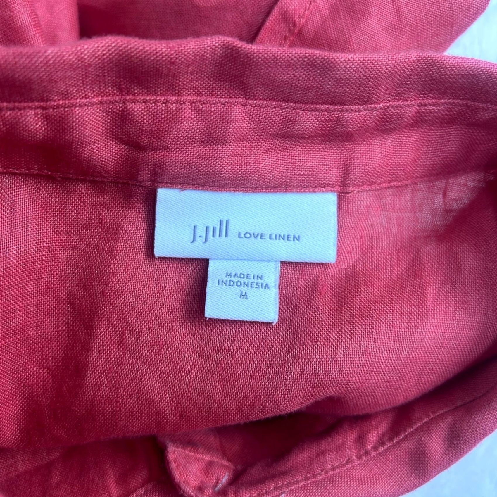 J. Jill J. Jill Love Linen Womens Button-Front Long Sleeve Tunic Top Medium Red Casual Size M / US 6-8 / IT 42-44 - 3 Thumbnail