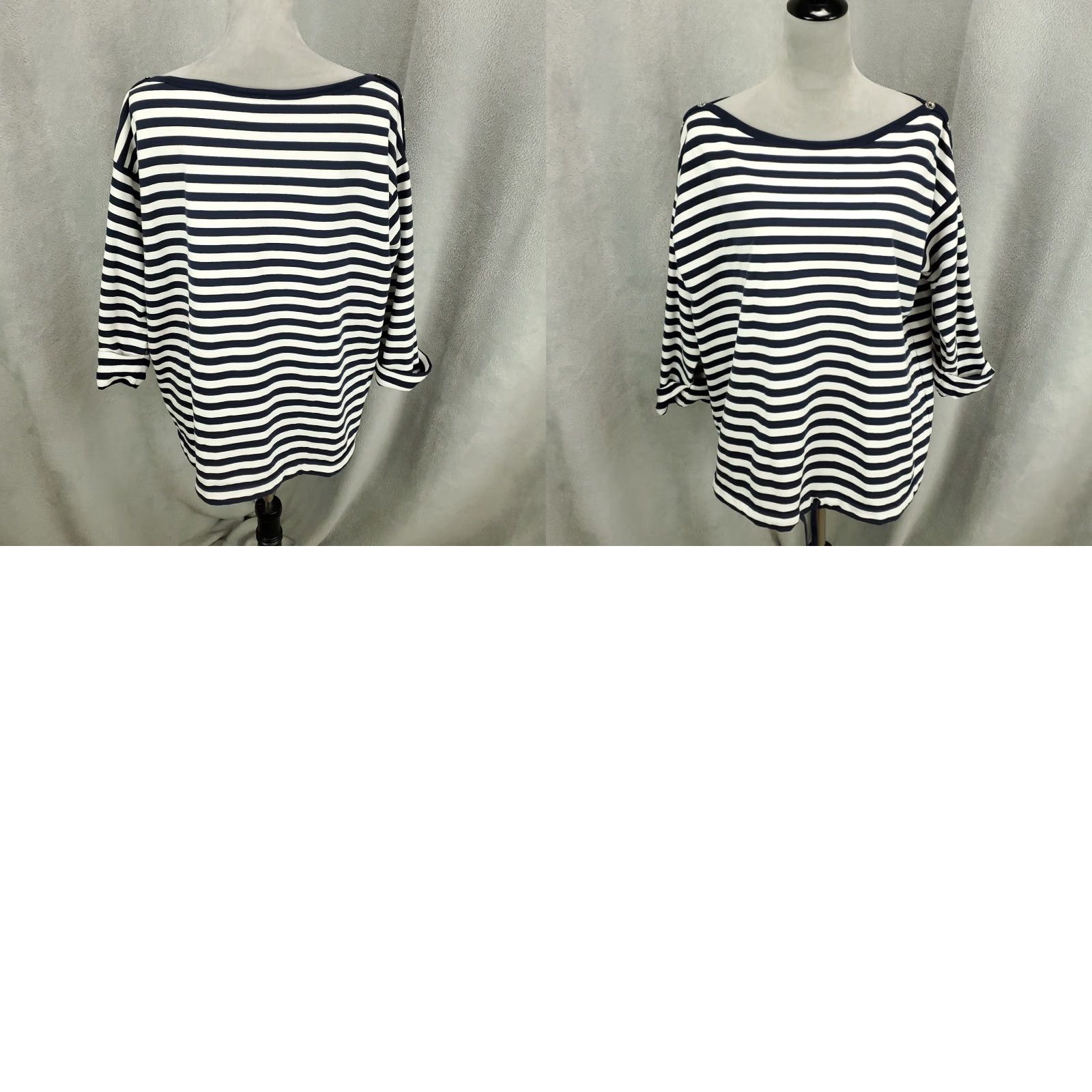 Anne Klein Anne Klein Top Womens 1X Striped Boat Neck Nautical Drawstring Hem Button Accent Size XL / US 12-14 / IT 48-50 - 8 Thumbnail
