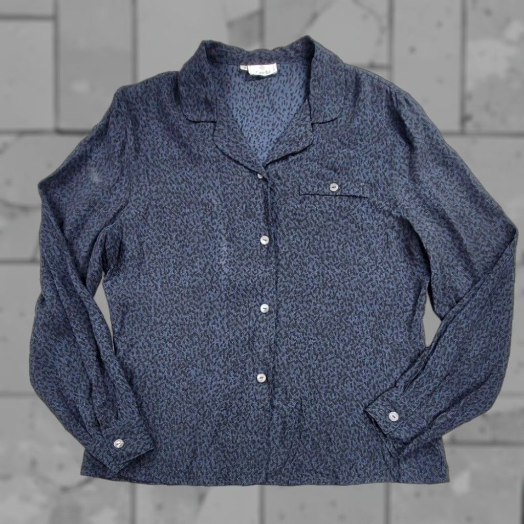 Zanella Zanella Women Button Up Top 10 Blue Black Cheetah Print Sheer Long Sleeve Italy Shirt Adult 10 Blue Black Cheetah Print Button-Up Zanella Women Size L / US 10 / IT 46 - 1 Thumbnail