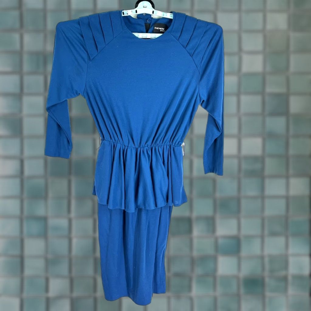 Vintage VINTAGE Halmode Dress Women Size 16W Blue Pleated Peplum Drop Waist Knee-Length Womans Size XXL / US 16-18 / IT 52-54 - 1 Thumbnail
