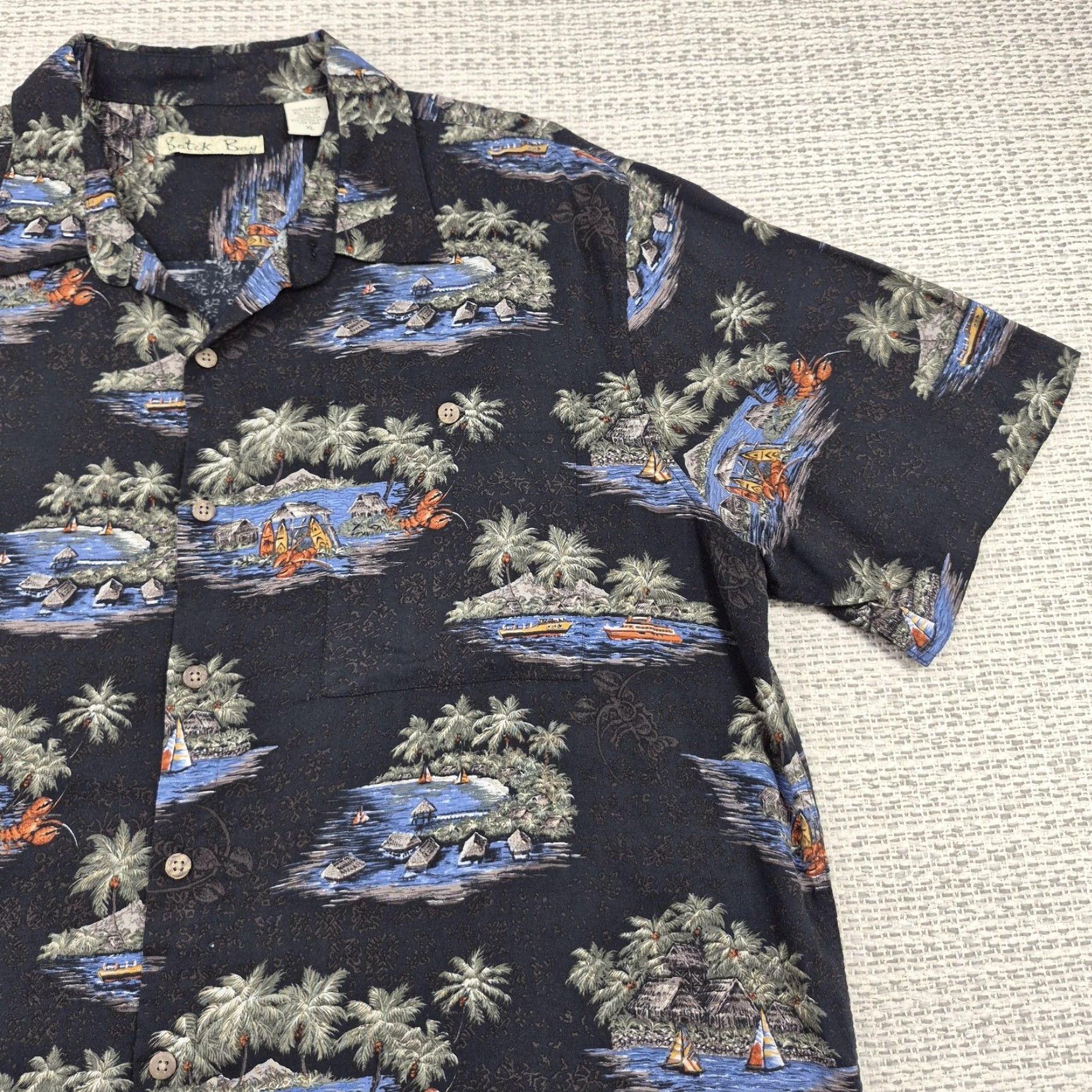ALOHAS Batik Bay Shirt Mens XL Button-Up Black Multicolor Tropical Island Print Rayon Shirt Size US XL / EU 56 / 4 - 2 Thumbnail