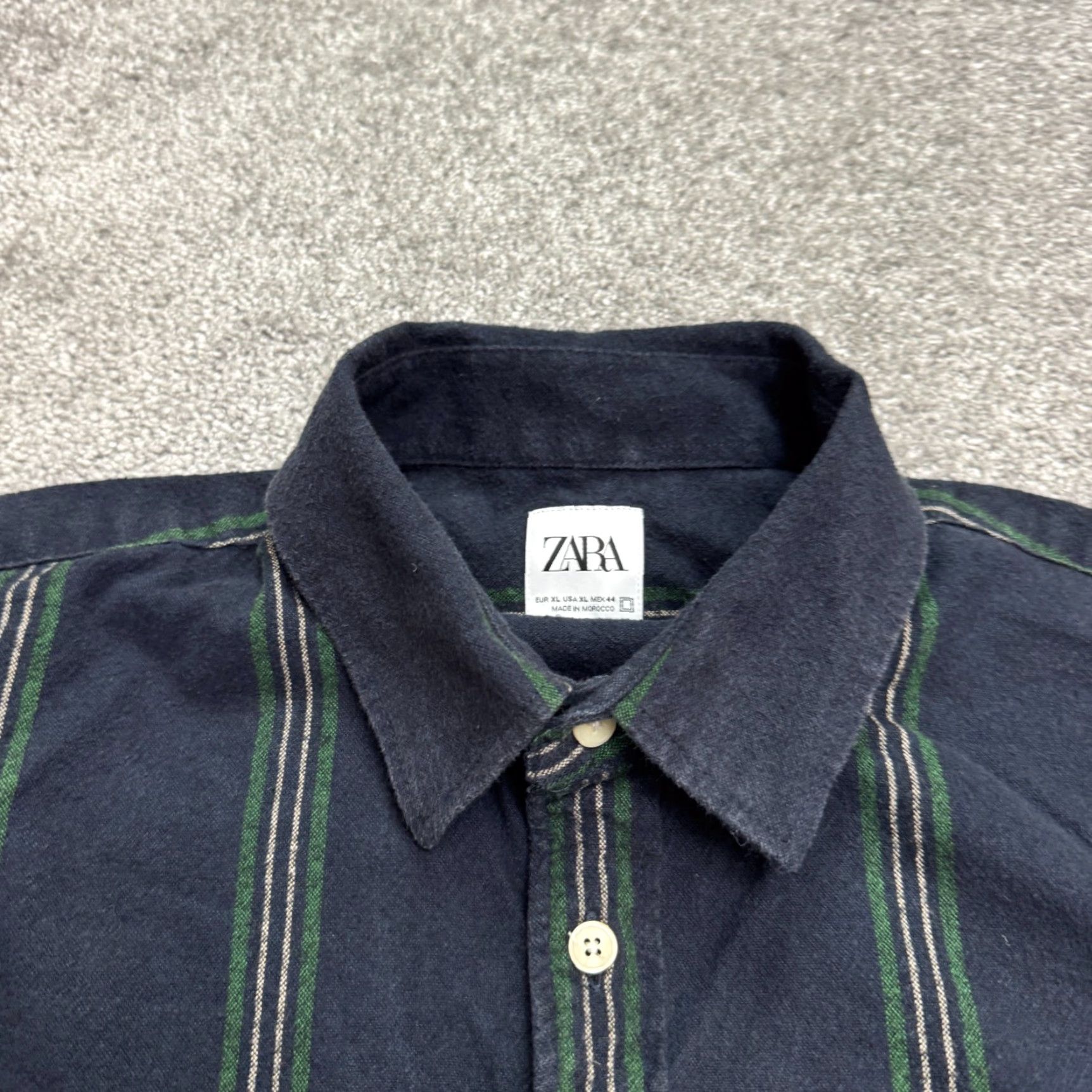 Zara VINTAGE? No. Zara Button-Up Shirt Mens XL Striped Flannel Cotton Blue Green Casual Long Sleeve Fall Spring Winter 50 in Chest Regular Mens Size US XL / EU 56 / 4 - 3 Thumbnail
