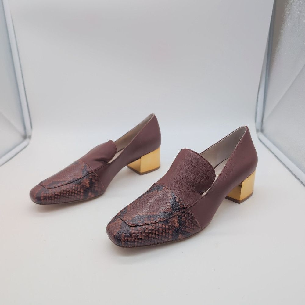 Designer Louise Et Cie Sz 10 Burgundy Snake Toe Loafers with Gold He Size US 10 / IT 40 - 2 Thumbnail