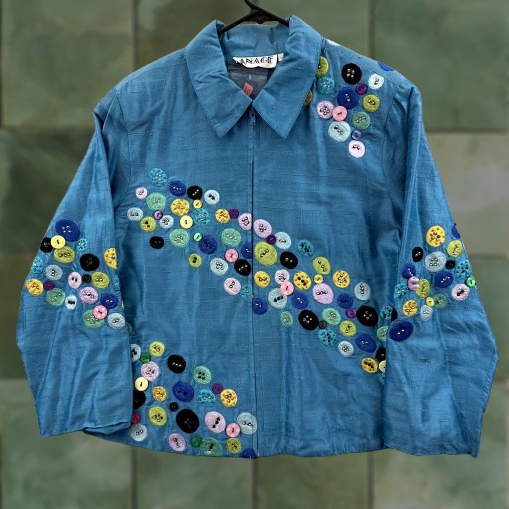 Vintage VINTAGE Anage Jacket Womens L Silk Embroidered 80s Boho Floral Abstract Size L / US 10 / IT 46 - 1 Thumbnail