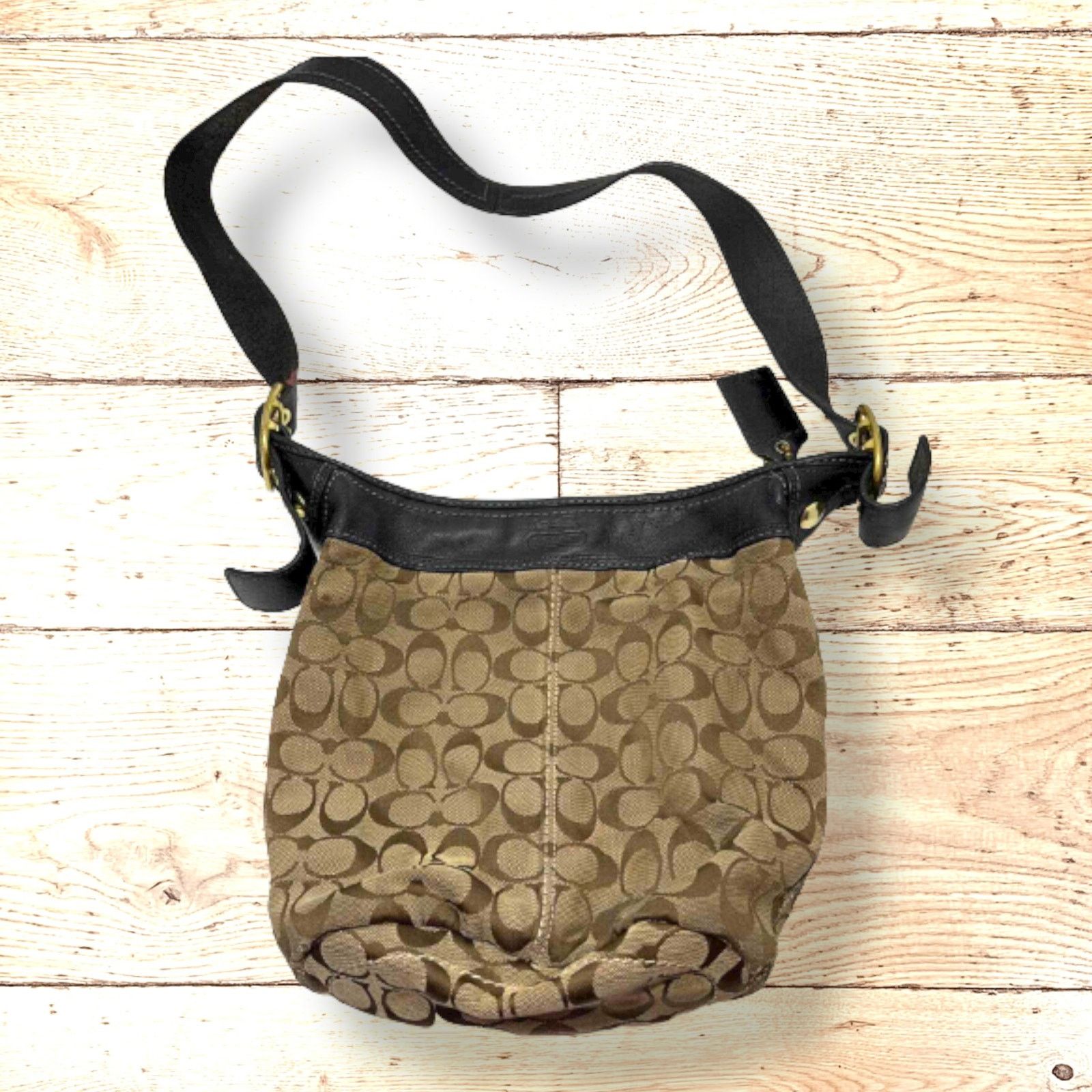 Vintage Coach Leather And Canvas Crossbody Bag - in Brown, Women's