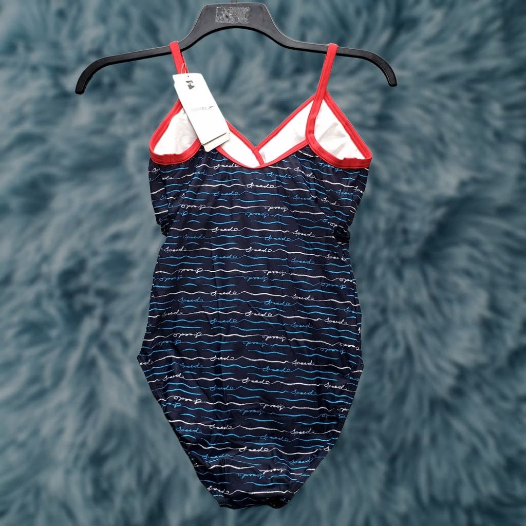 Speedo Speedo Womens 38 Multi Script Wave Patterned One Piece Tommy Control Geometric Nylon Multicolor Bathing Suit Size ONE SIZE - 1 Thumbnail