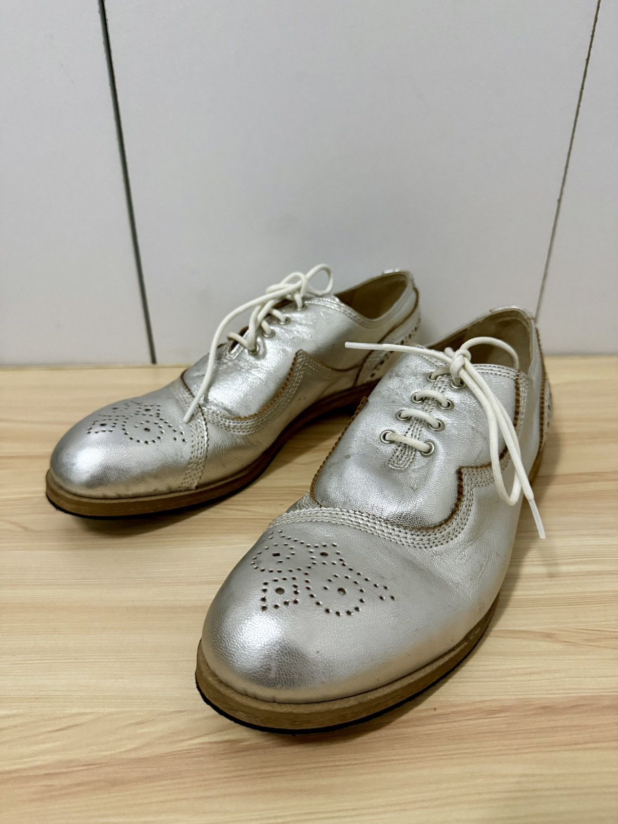 Yohji Yamamoto Kayo Nakamura x Yohji Yamamoto Silver Metallic Brogues shoes Size US 5 / EU 37 - 3 Thumbnail