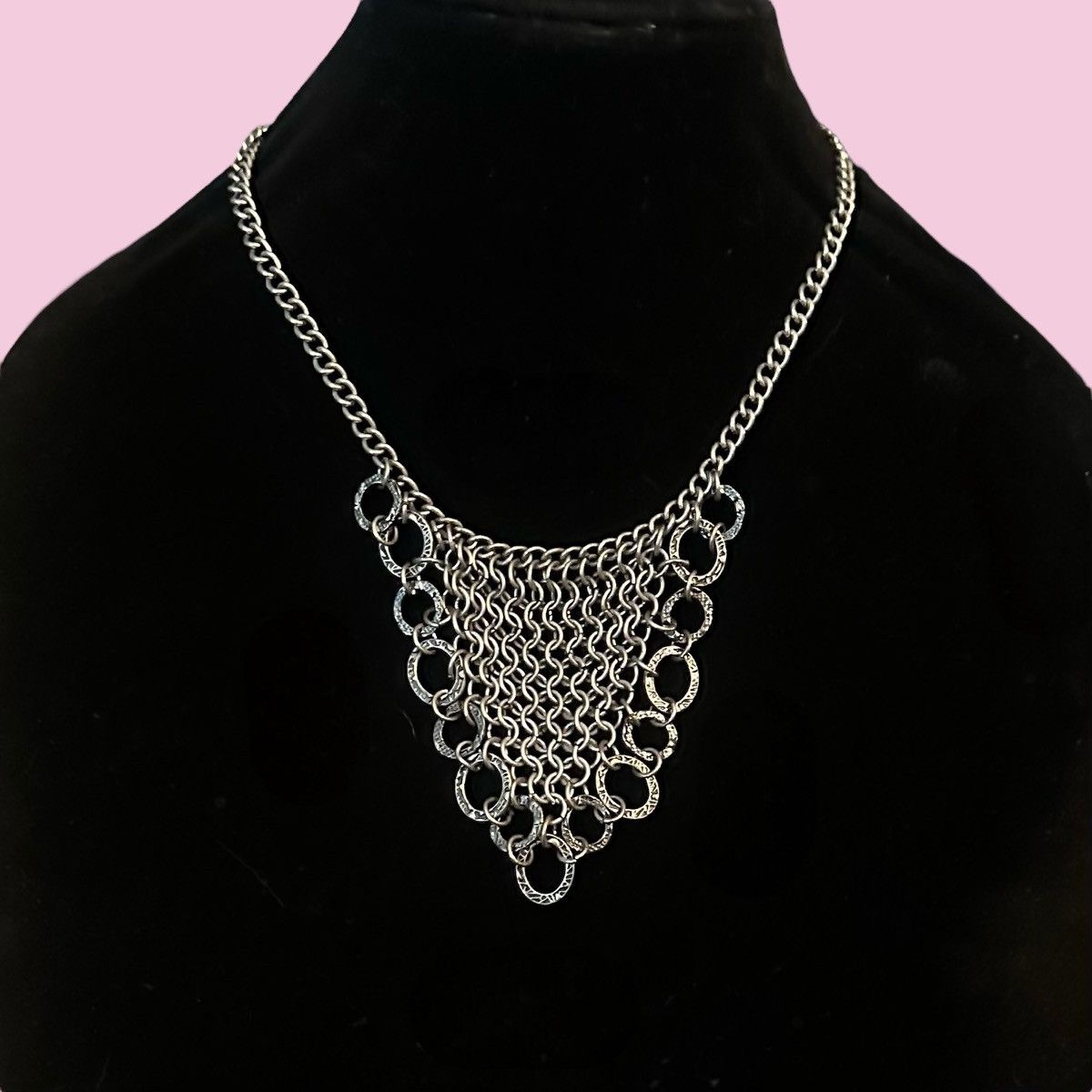 Other Silver tone circle links pointed bib chain necklace Size ONE SIZE - 1 Thumbnail