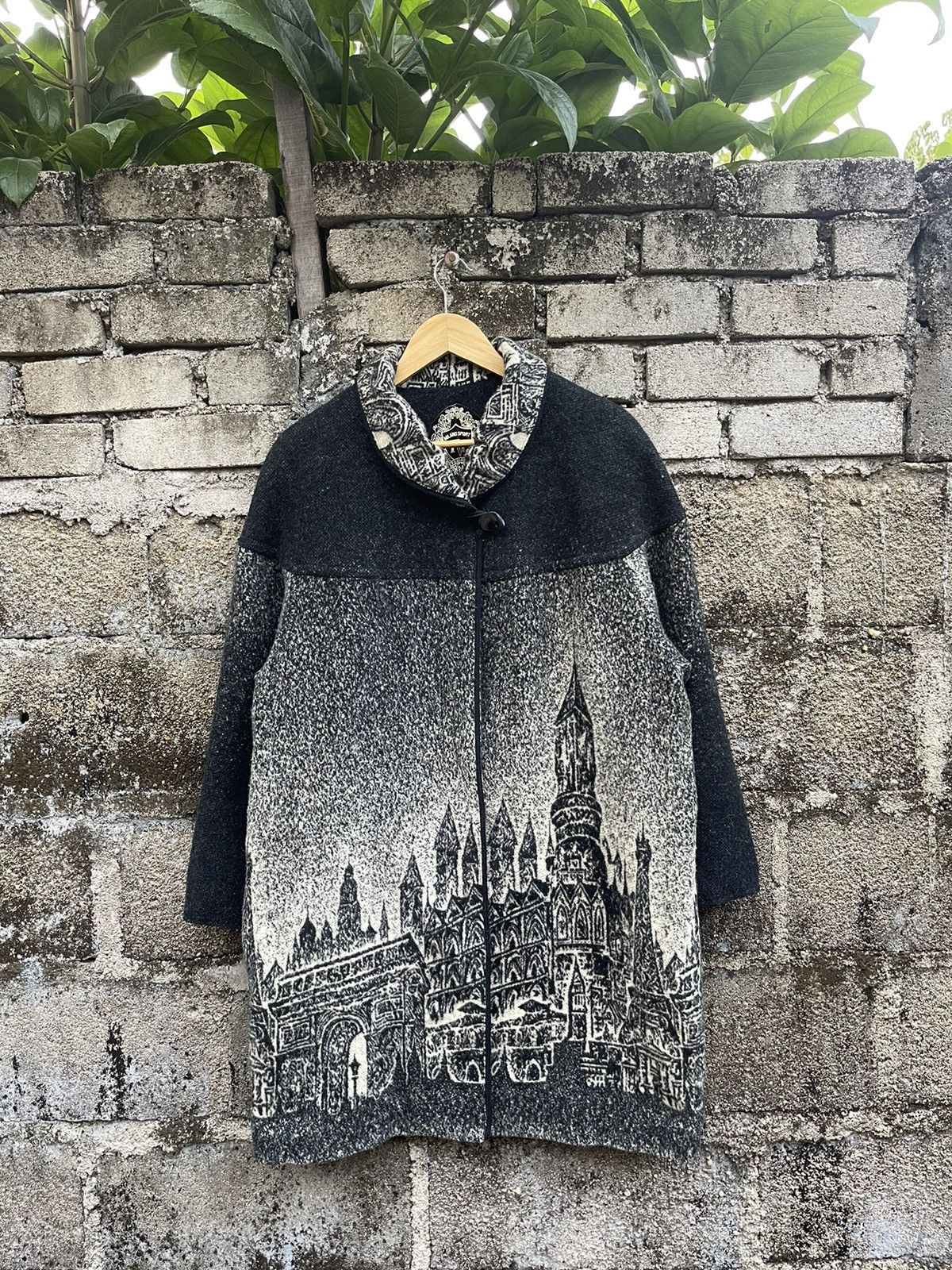 image of Cashmere Wool x No Man Walks Alone Paoloni Milano Sport All Overprint Wool Long Coat in Grey (Size 