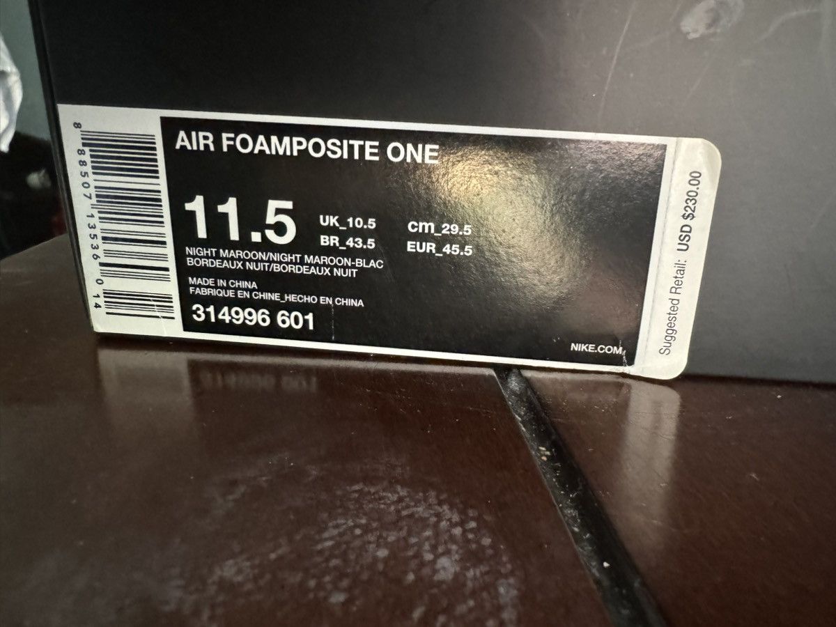 Nike Air Foamposite One 'Night Maroon' 2016 Size US 11.5 / EU 44-45 - 9 Thumbnail