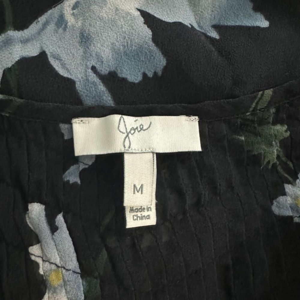 Joie Joie 100% Silk Sheer Floral Blouse Black Peasant Top Size M Size M / US 6-8 / IT 42-44 - 4 Thumbnail