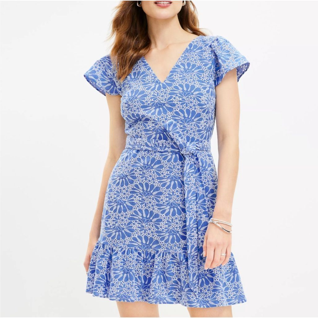 Loft Loft NWT Eyelet Belted Flutter Sleeve Swing Dress Sz 14 Size XL / US 12-14 / IT 48-50 - 1 Thumbnail