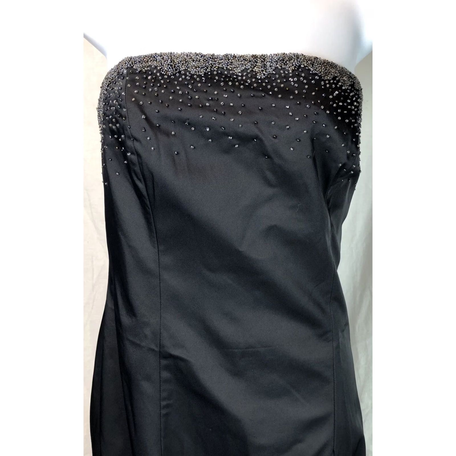 Express Express Strapless Satin Gown Dress 9/10 Black Beaded Boned Bodice Long Lined Prom Formal Glam Dress Size M / US 6-8 / IT 42-44 - 5 Thumbnail