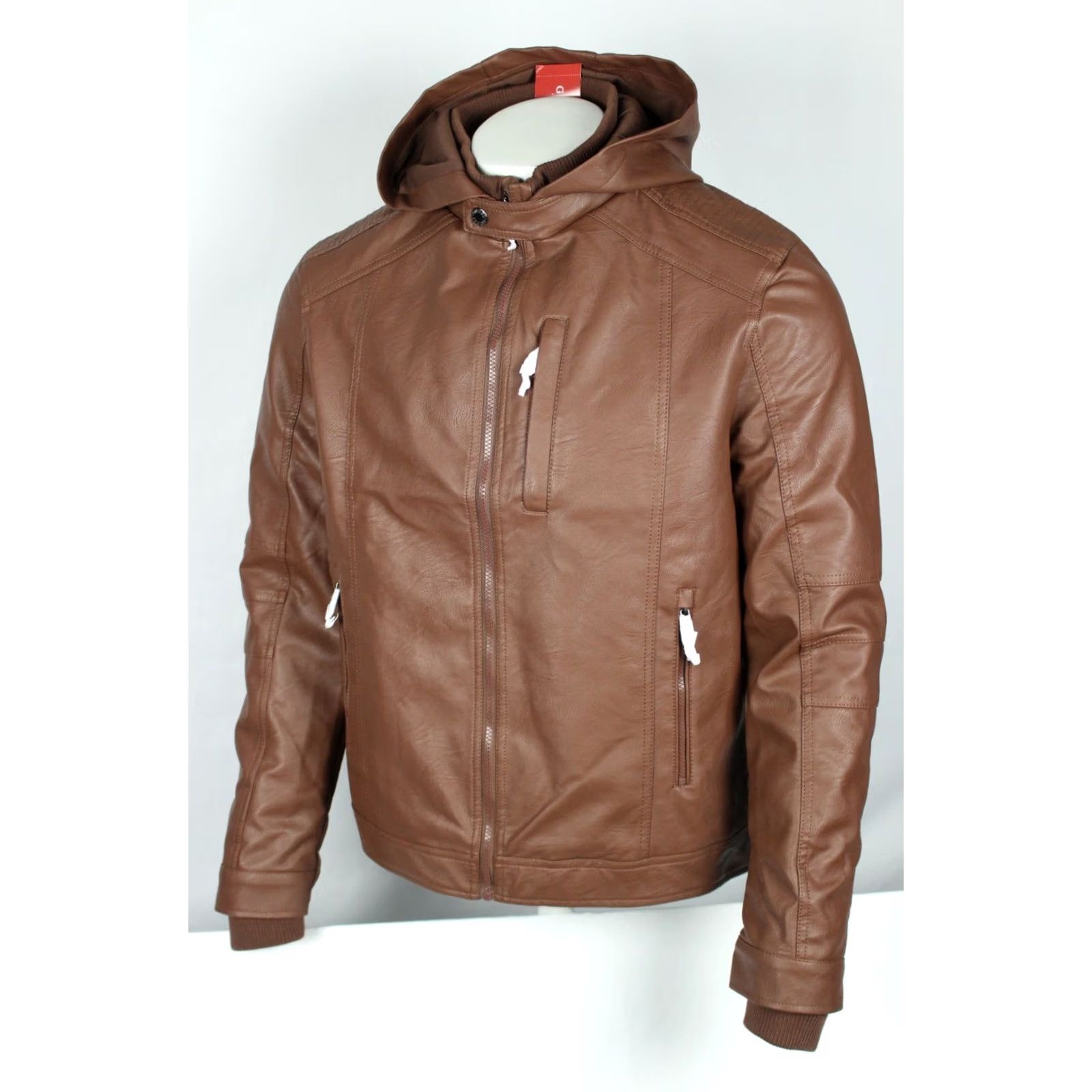 Guess GUESS Roney PU Faux Leather Jacket Hooded L Large Camel Brown Mens Jacket Size US L / EU 52-54 / 3 - 5 Thumbnail