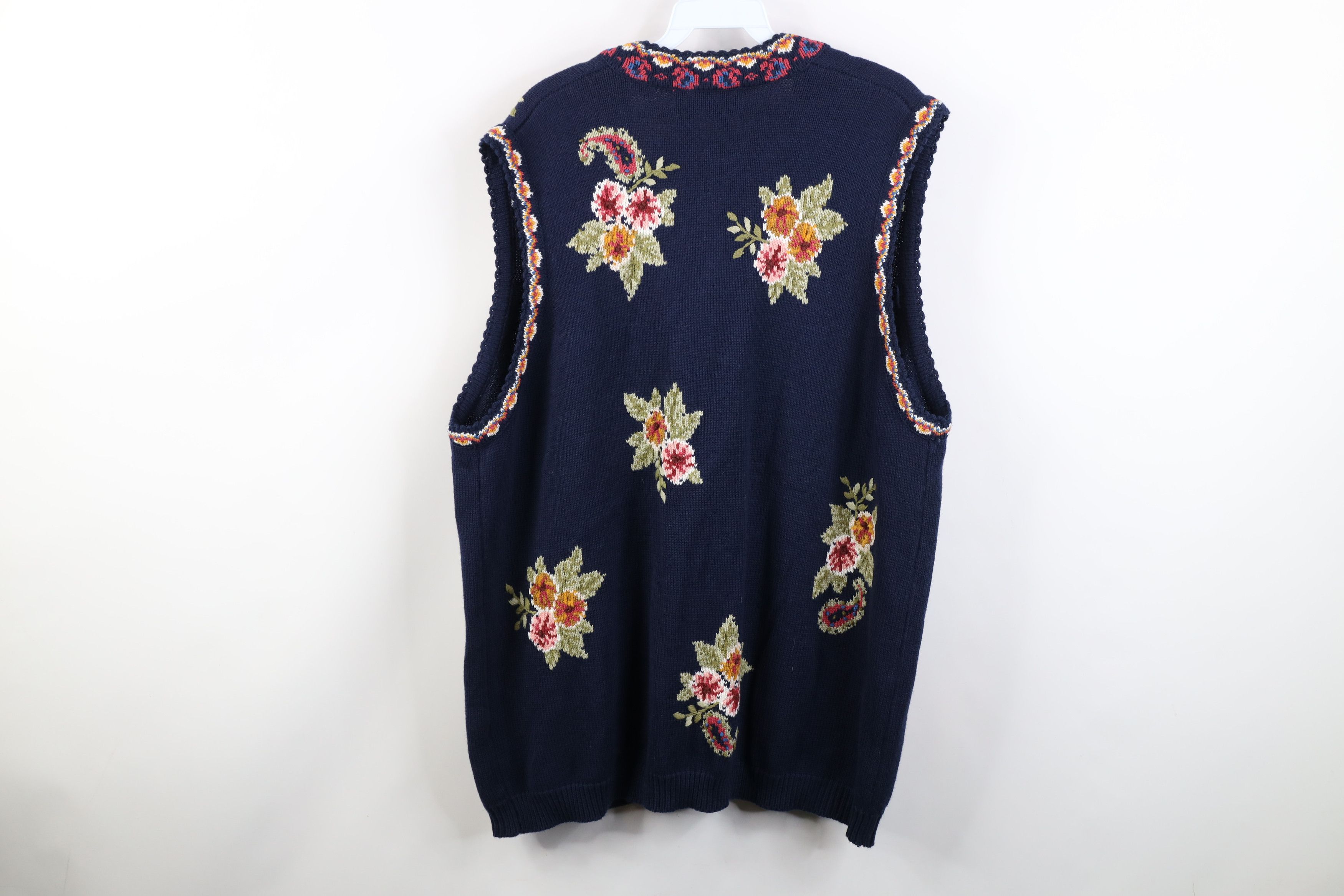 Vintage Vintage 90s Streetwear Flower Paisley Knit Sweater Vest Size XXL / US 16-18 / IT 52-54 - 9 Thumbnail