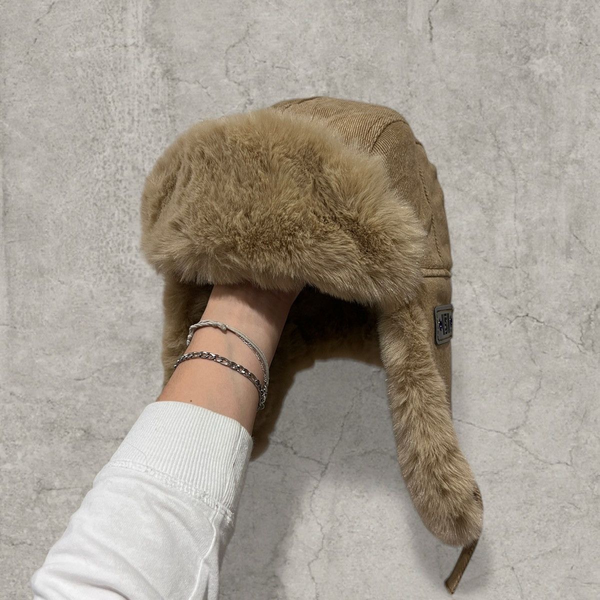 Japanese Brand Russian Ushanka fluffy winter hat in beige. One size Size ONE SIZE - 1 Thumbnail