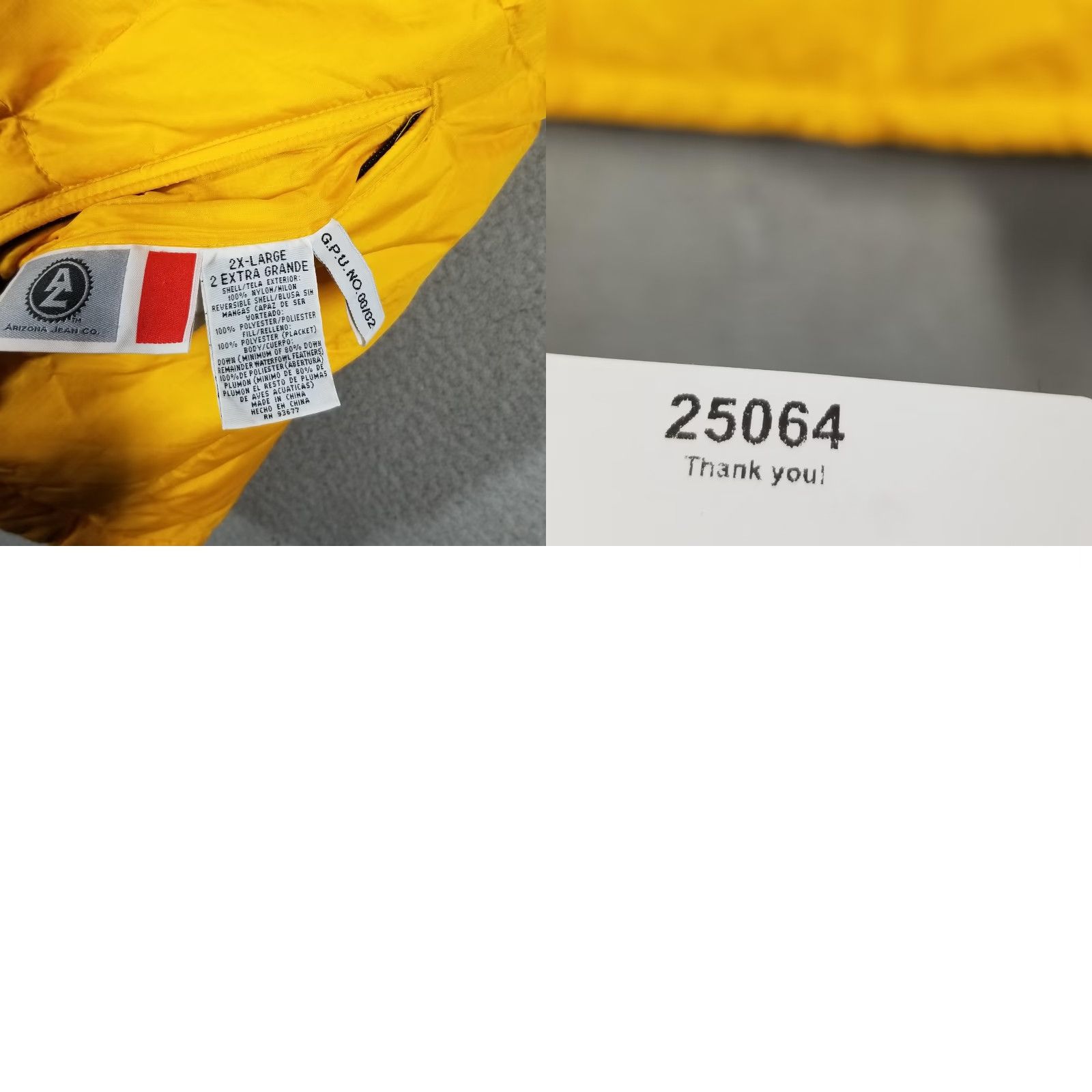 Vintage VINTAGE Arizona Jean Co Vest 2XL Yellow Reversible Puffer Quilted Nylon Fleece Lined Mens Size 48R - 8 Thumbnail