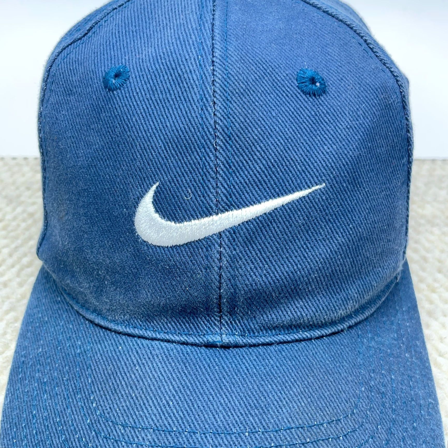 Nike Vintage Nike Hat Cap Snap Back Blue White Center Swoosh 90s Y2K Faded Grunge Size ONE SIZE - 4 Thumbnail