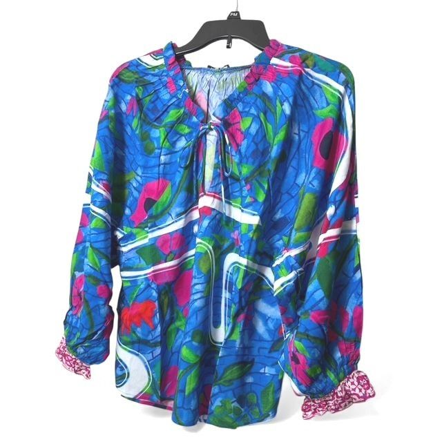 Other Celina Moon Womens Blue Pink Vibrant Floral Print V Neck Lon Size S / US 4 / IT 40 - 4 Thumbnail