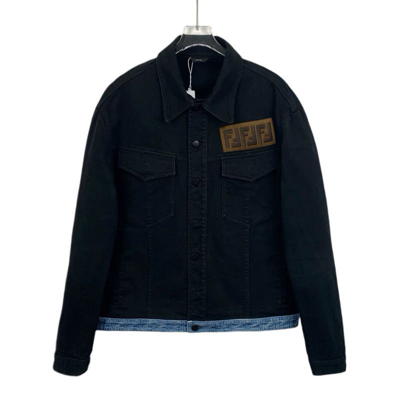 Fendi FENDI Black Logo Monogram Cotton Collar Denim Jacket Size US L / EU 52-54 / 3 - 1 Thumbnail