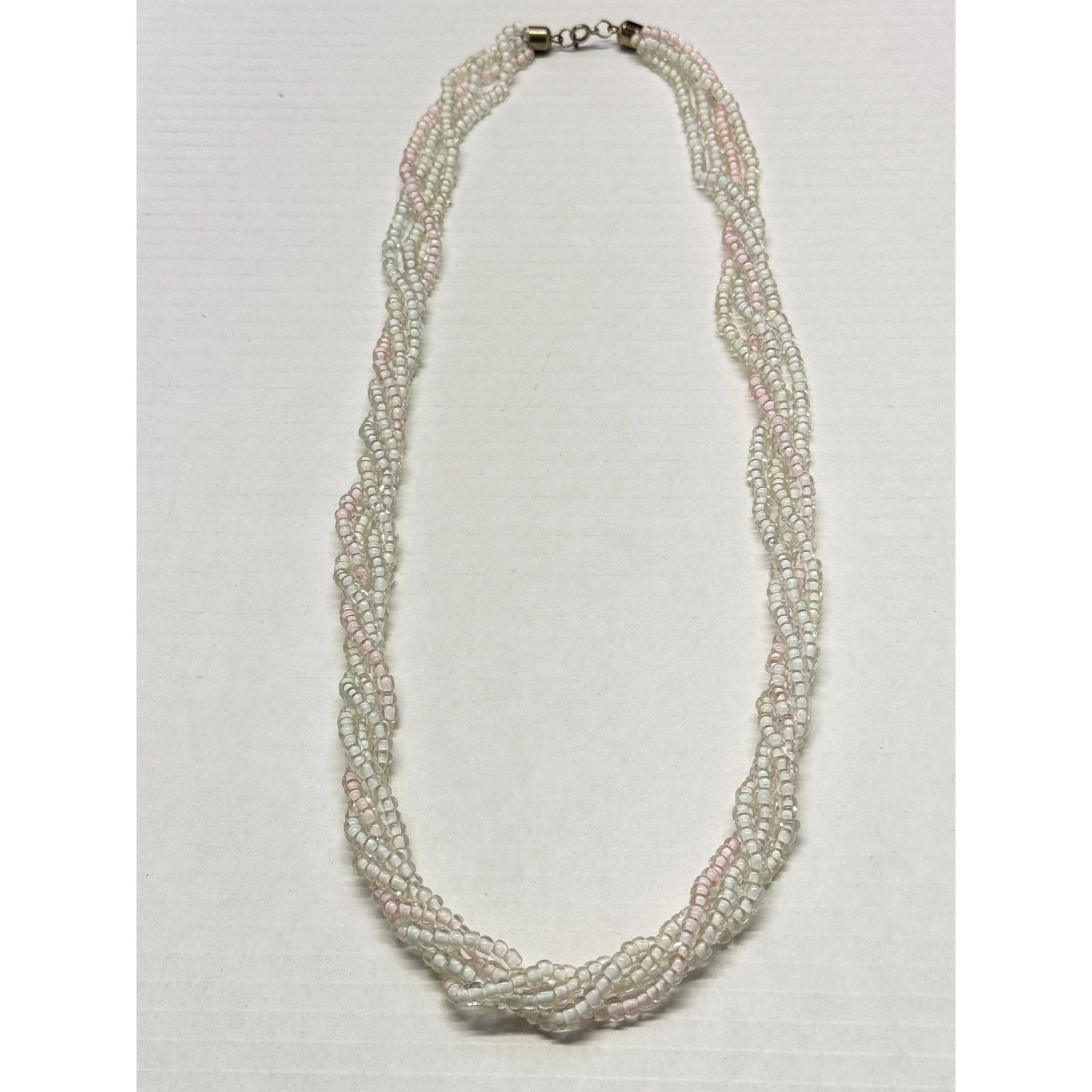 Vintage Vintage pink and white glass bead multi strand necklace Size ONE SIZE - 1 Thumbnail