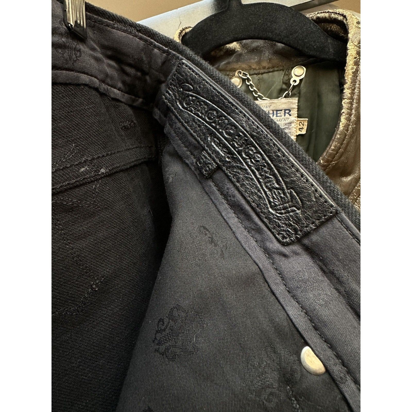 Chrome Hearts CHROME HEARTS PINK/CHECKERED FLEUR KNEE CROSS PATCH DENIM Size US 36 / EU 52 - 10 Thumbnail