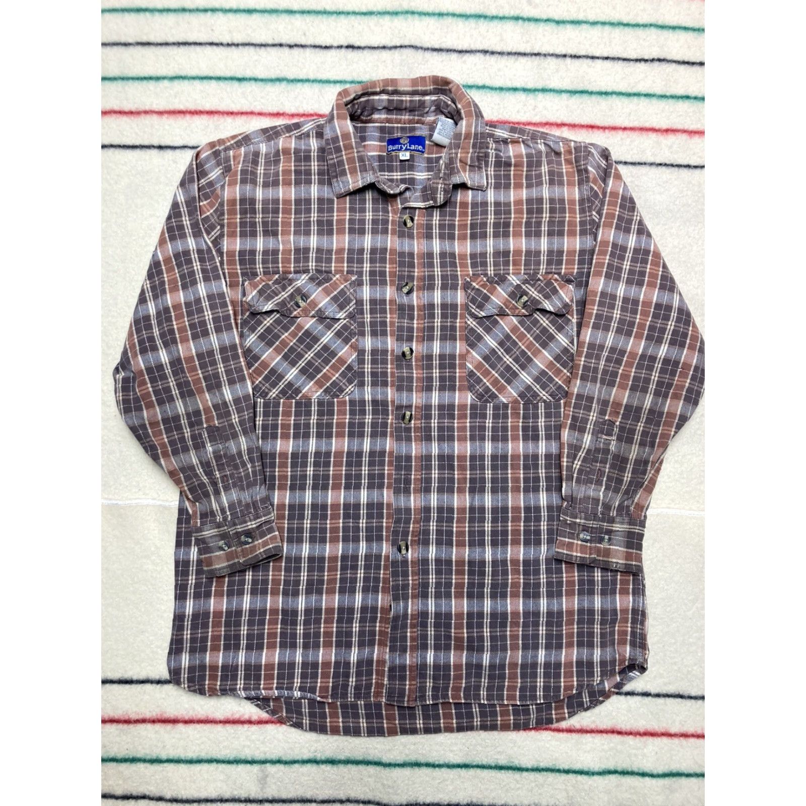 Doublet VINTAGE Pocket Plaid Shirt Mens XL 90s Beige Heavy Cotton Button-Up Long Sleeve Double Pocket T8 Size US XL / EU 56 / 4 - 2 Thumbnail