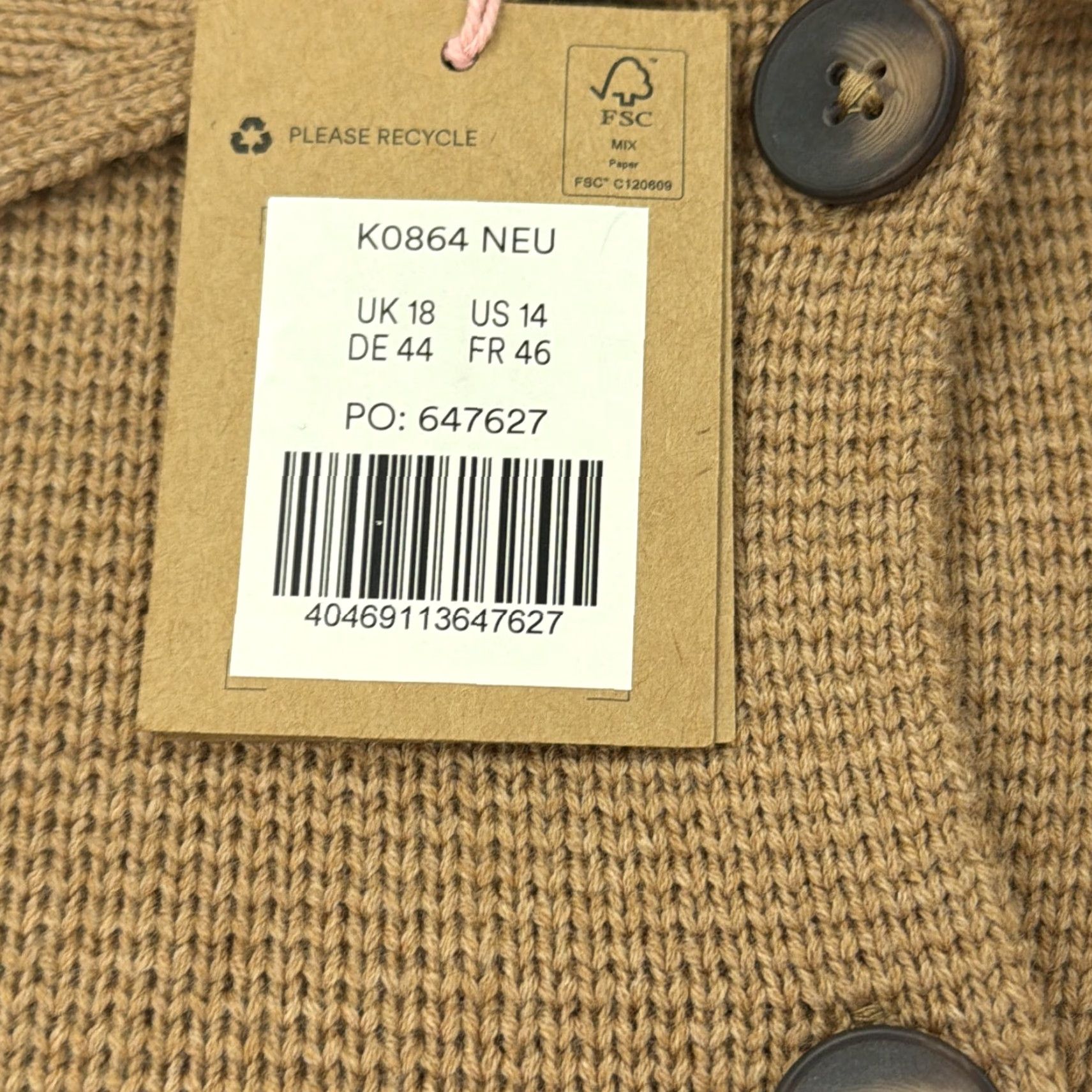Boden Boden Cardigan Sweater Womens 14 Tan Cotton Wool Button Front Collared NWT Size XL / US 12-14 / IT 48-50 - 4 Thumbnail