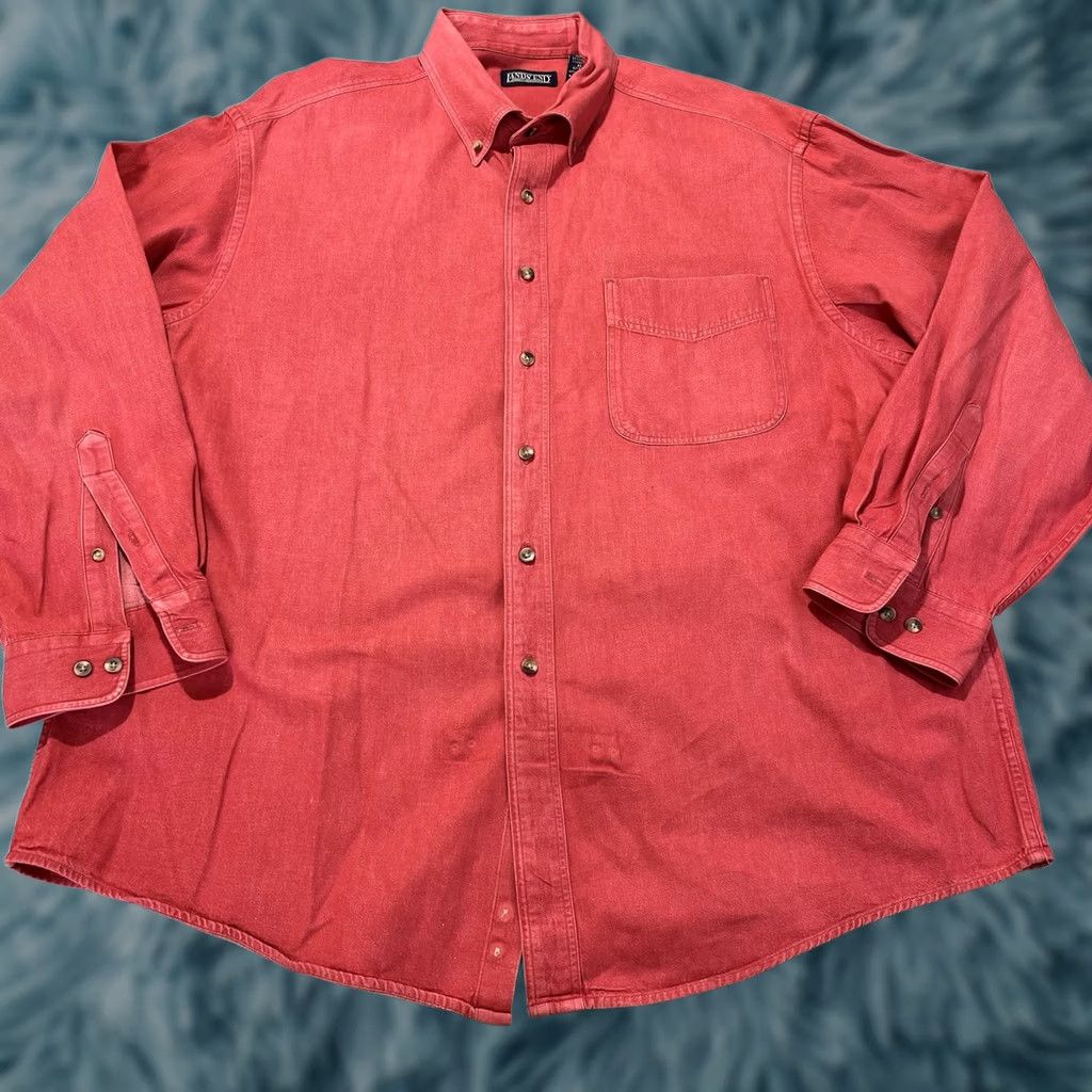 Lands' End VINTAGE Lands' End Heavyweight Cotton Work Shirt Men Solid Red XL Long Sleeve Button-Down Collar Size US XL / EU 56 / 4 - 1 Thumbnail
