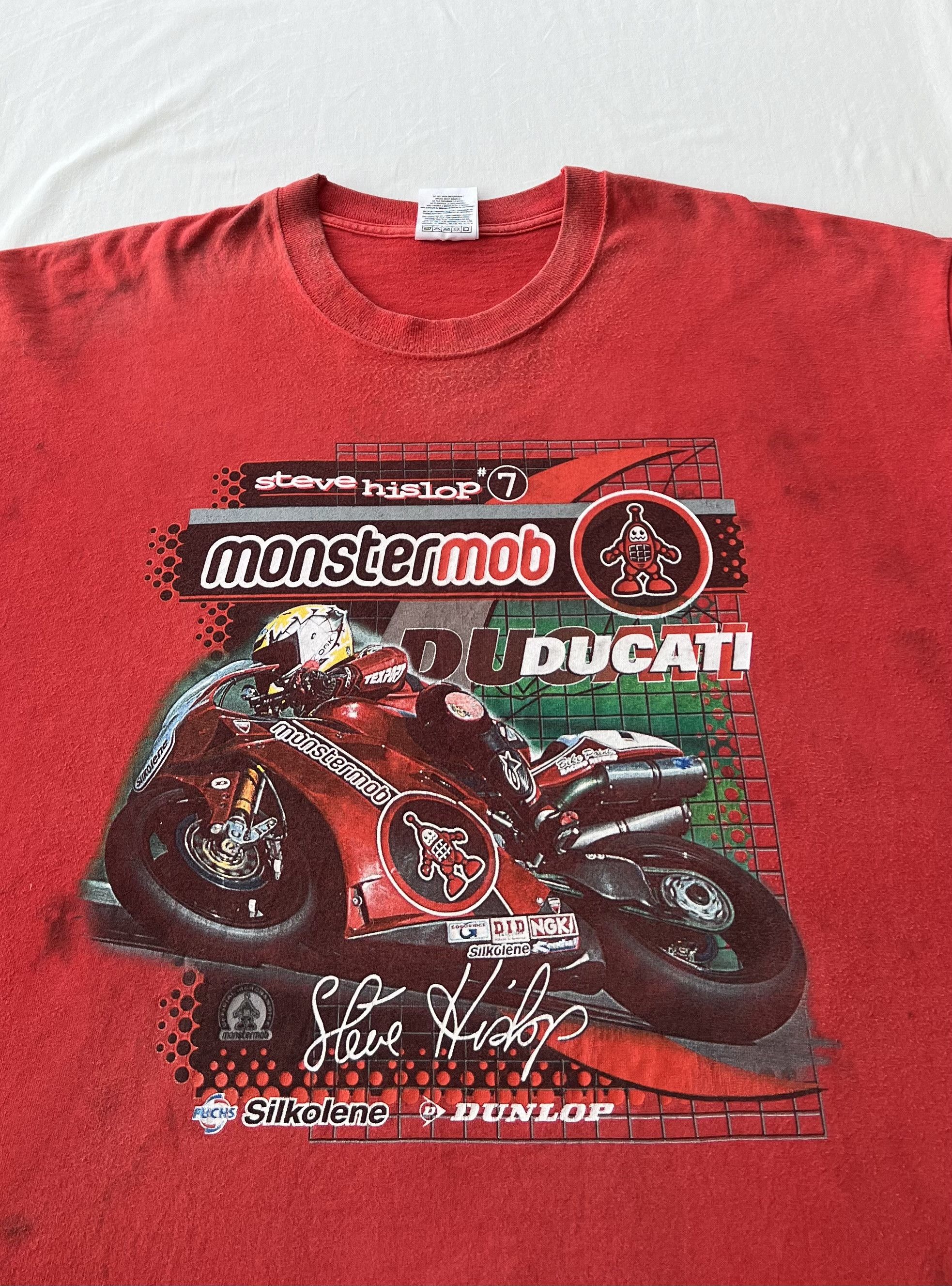 Vintage Vintage 90s Ducati Steve Hislop #7 Moto Racing Red T-shirt Size US XXL / EU 58 / 5 - 3 Thumbnail