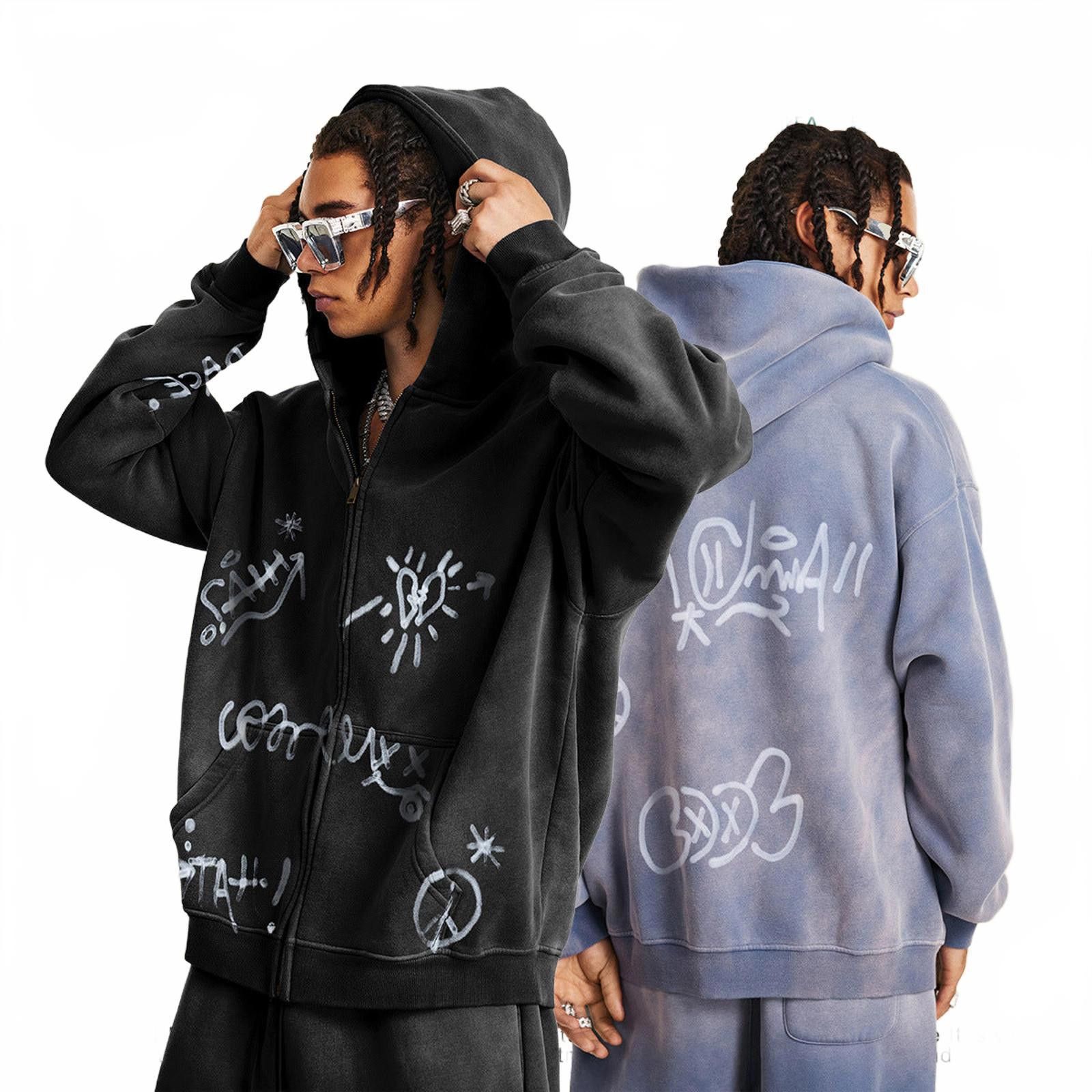 Other Black Graffiti Print Zip-Up Hoodie, Oversized Fit Hoodie Size US L / EU 52-54 / 3 - 6 Thumbnail