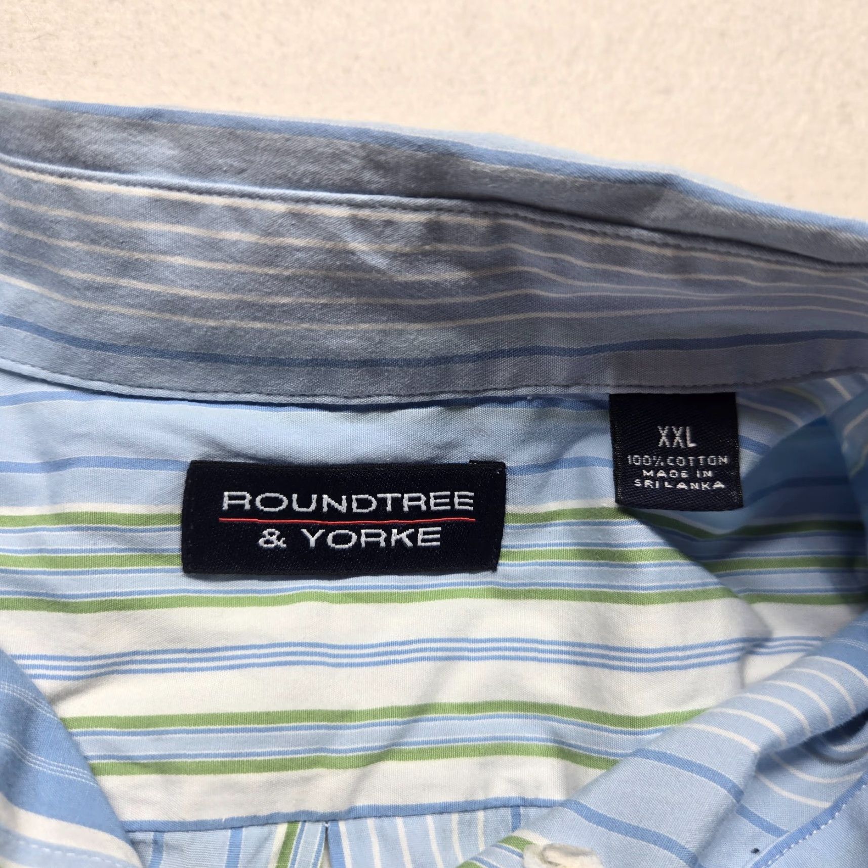 Roundtree & Yorke VINTAGE Roundtree & Yorke Shirt Button-Up Striped Long Sleeve Adult 2XL Blue Classic Cotton Button-Down Chest Pocket Mens Size US XXL / EU 58 / 5 - 3 Thumbnail