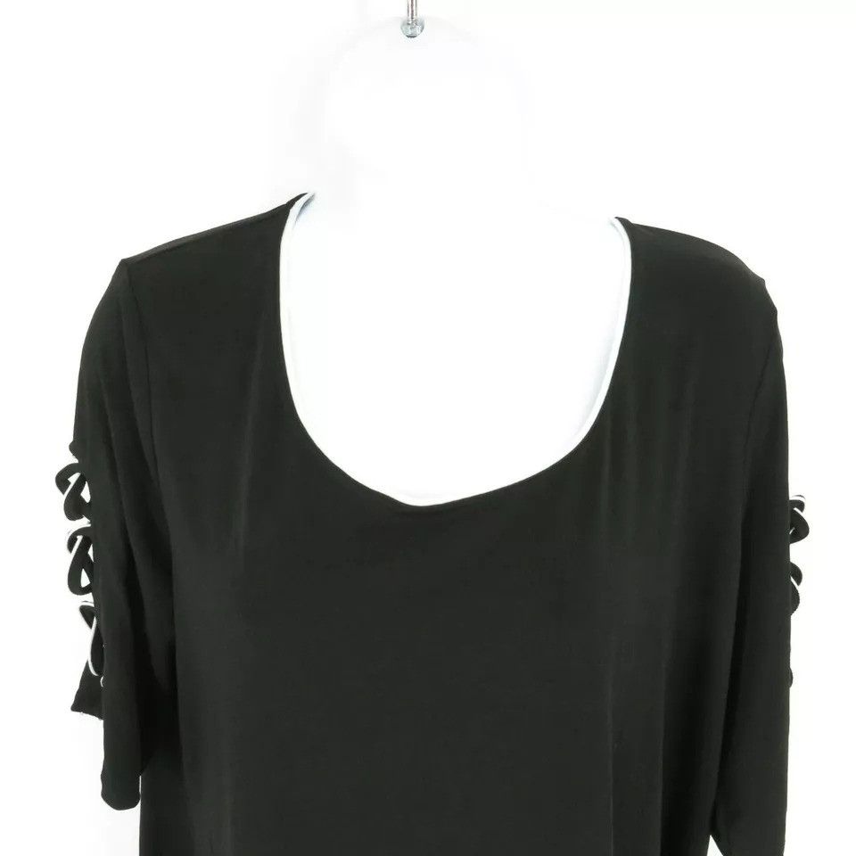 JM Collection JM Collection Black Top Lattice Sleeve Detail Medium NWT $54 Size M / US 6-8 / IT 42-44 - 3 Thumbnail