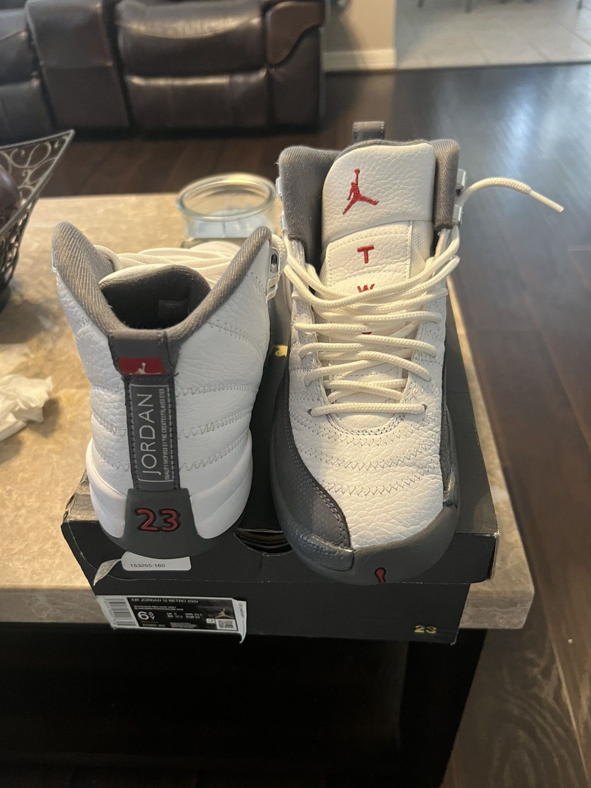 Jordan Brand Jordan 12 White Dark Grey Size US 6.5 / EU 39-40 - 1 Thumbnail