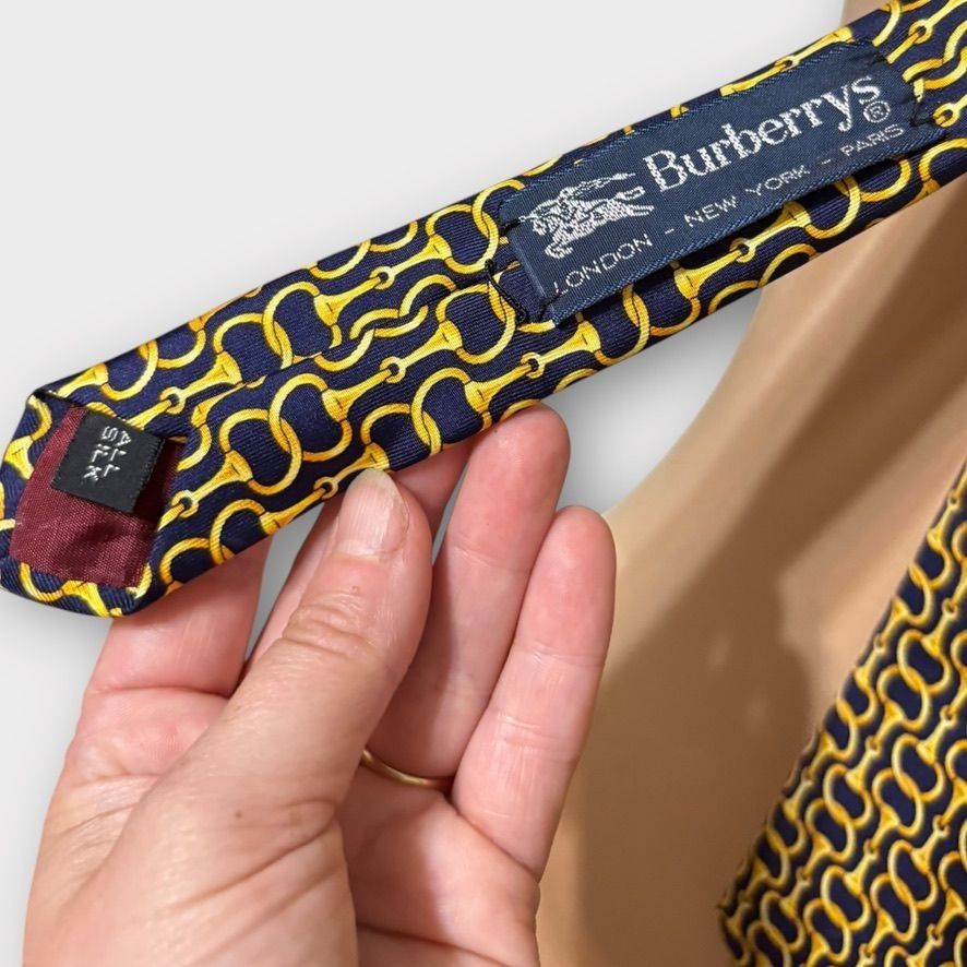 Burberry Burberry Horsebit Tie Navy Blue Yellow Silk Classic Preppy A Size ONE SIZE - 6 Thumbnail