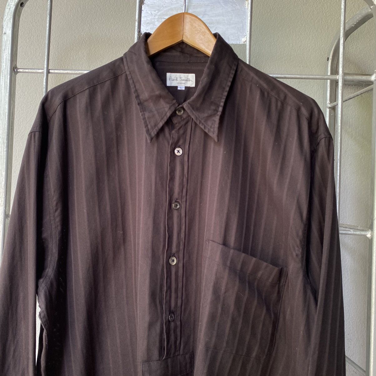 Paul Smith Paul Smith Dark Brown Half-Placket Pinstripe Shirt Size L / US 10 / IT 46 - 4 Thumbnail