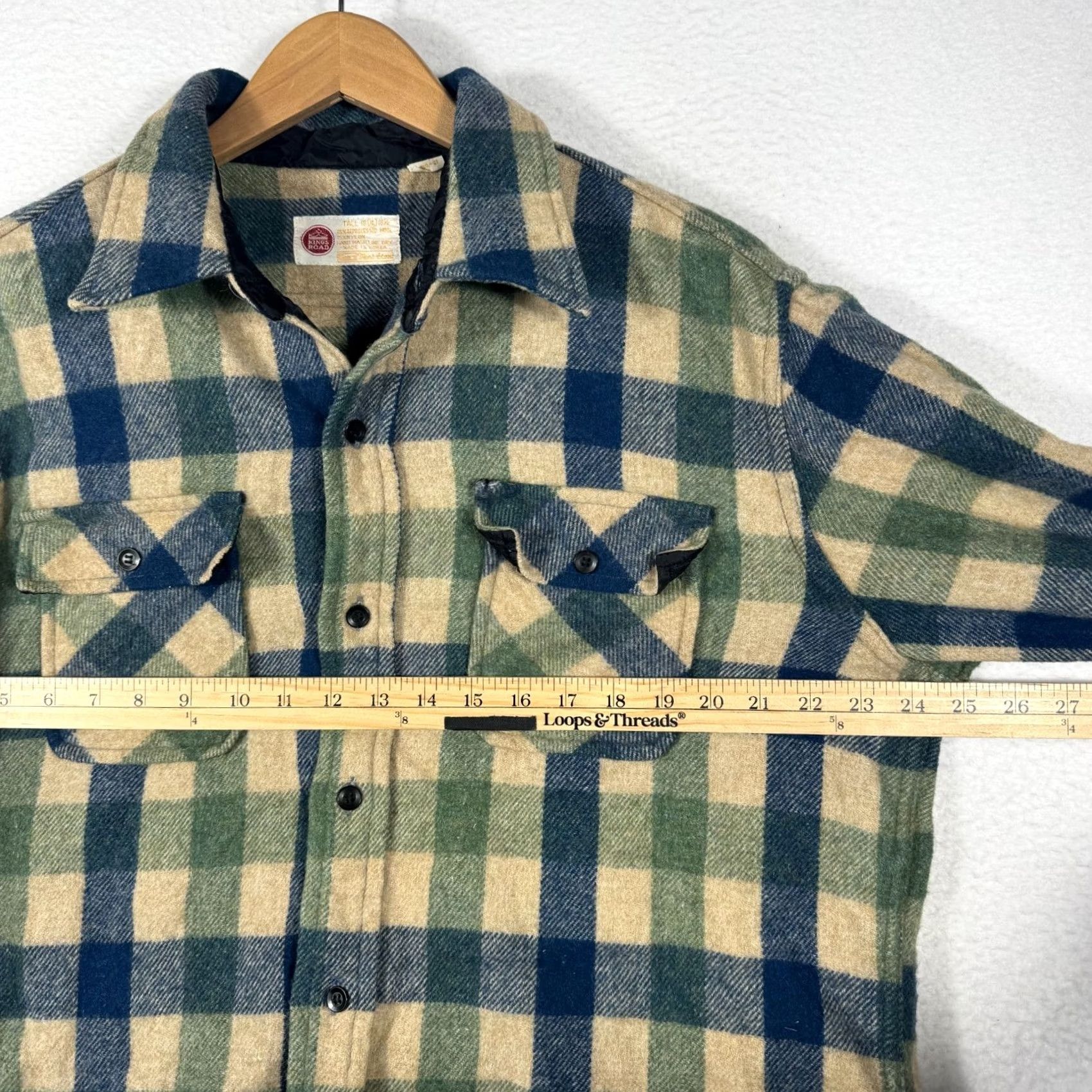 Sears VINTAGE Sears Kings Road Mens XL Heavy Blue Plaid Wool Flannel Shirt Size US XL / EU 56 / 4 - 7 Thumbnail