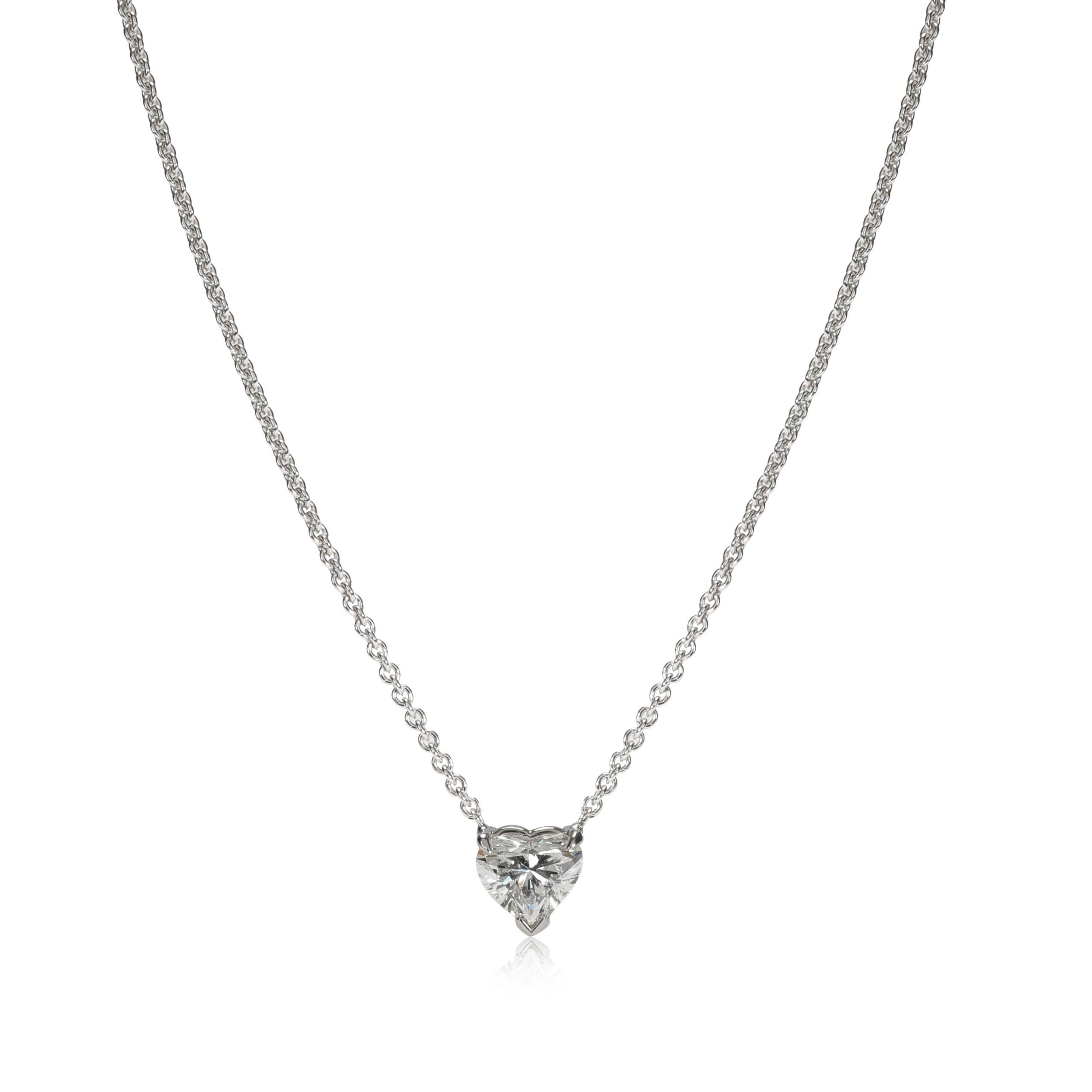 image of Tiffany Co Gia Certified Heart Diamond Necklace In 14Kt White Gold G Vvs2 1.06 Ctw, Women's