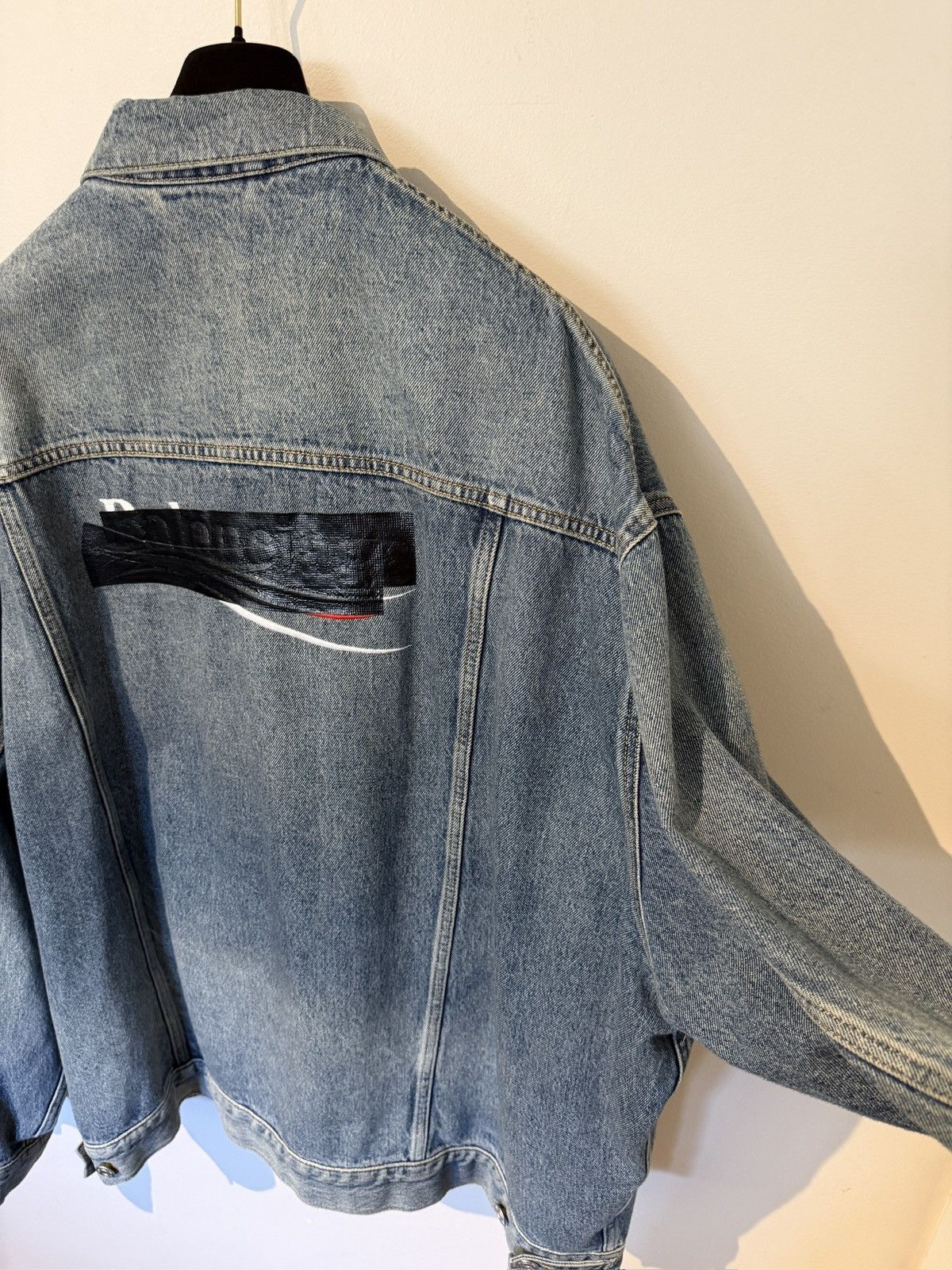 Balenciaga Balenciaga Taped Logo Denim Jacket Size US XL / EU 56 / 4 - 12 Thumbnail