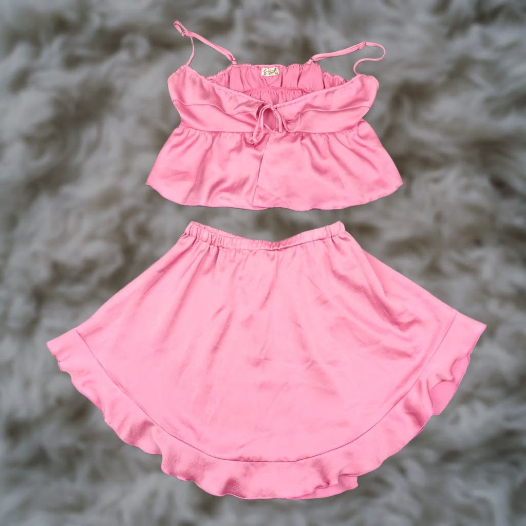 Free People Free People Intimately Pajama Set Womens XS Pink Satin Cami Ruffle Skirt Sleep Size 26" / US 2 / IT 38 - 1 Thumbnail
