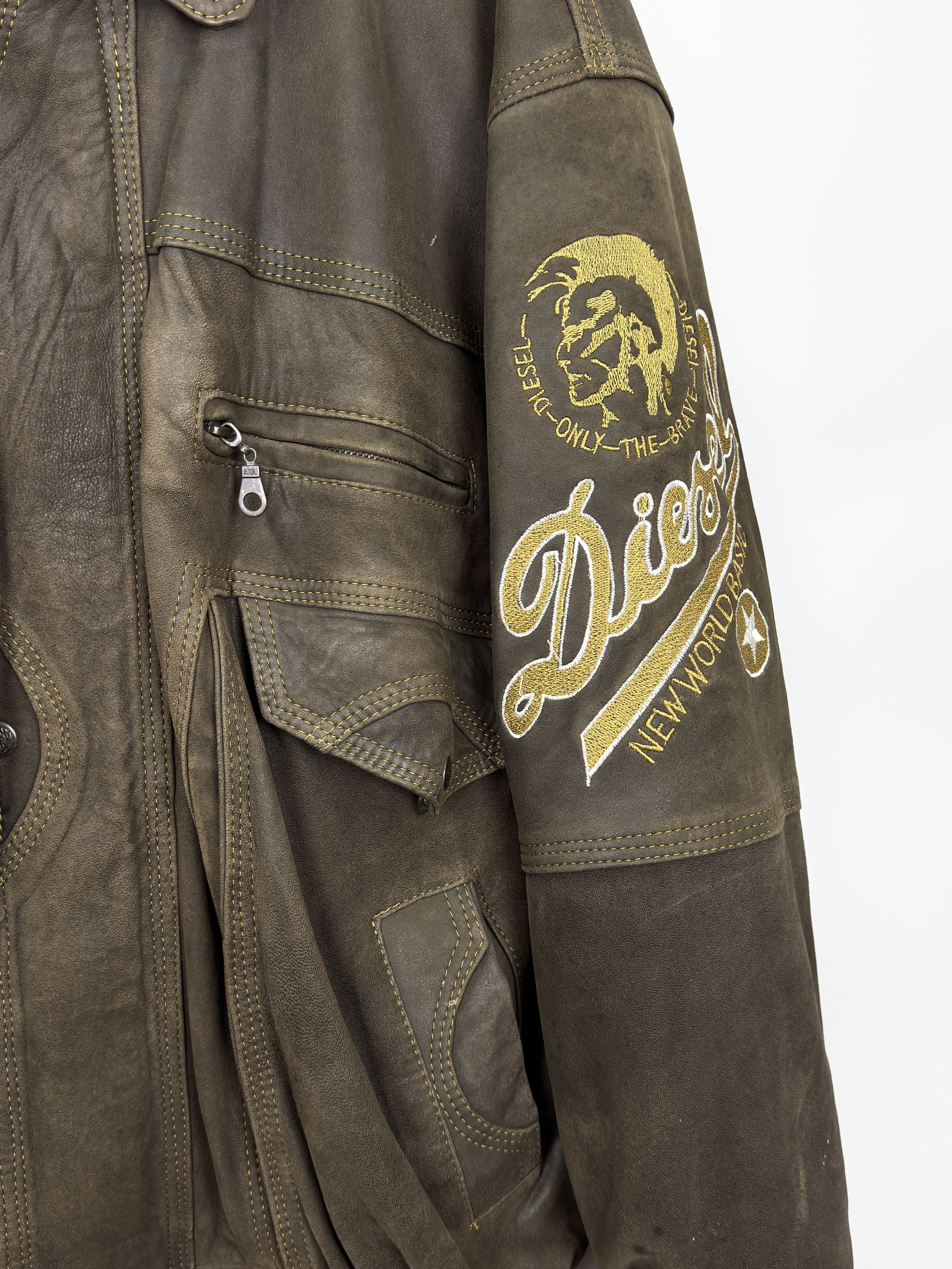 Diesel Vintage Diesel Brown Embroidered Logo Leather Jacket Size US XXL / EU 58 / 5 - 10 Thumbnail