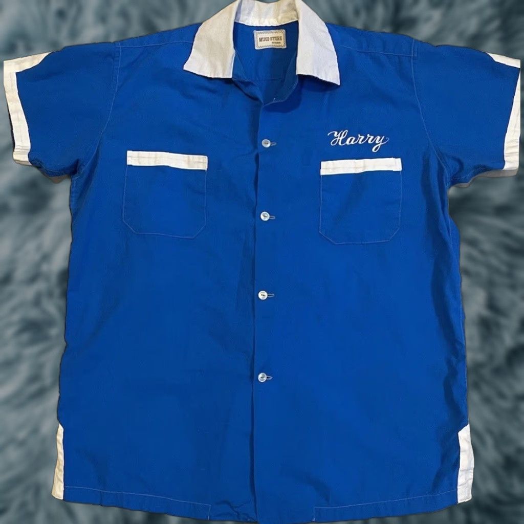 Vintage VINTAGE USAF Bowling Shirt L Blue 1960s Rockabilly Souvenir 18th TFW Okinawa Japan Army Mens Size US L / EU 52-54 / 3 - 1 Thumbnail