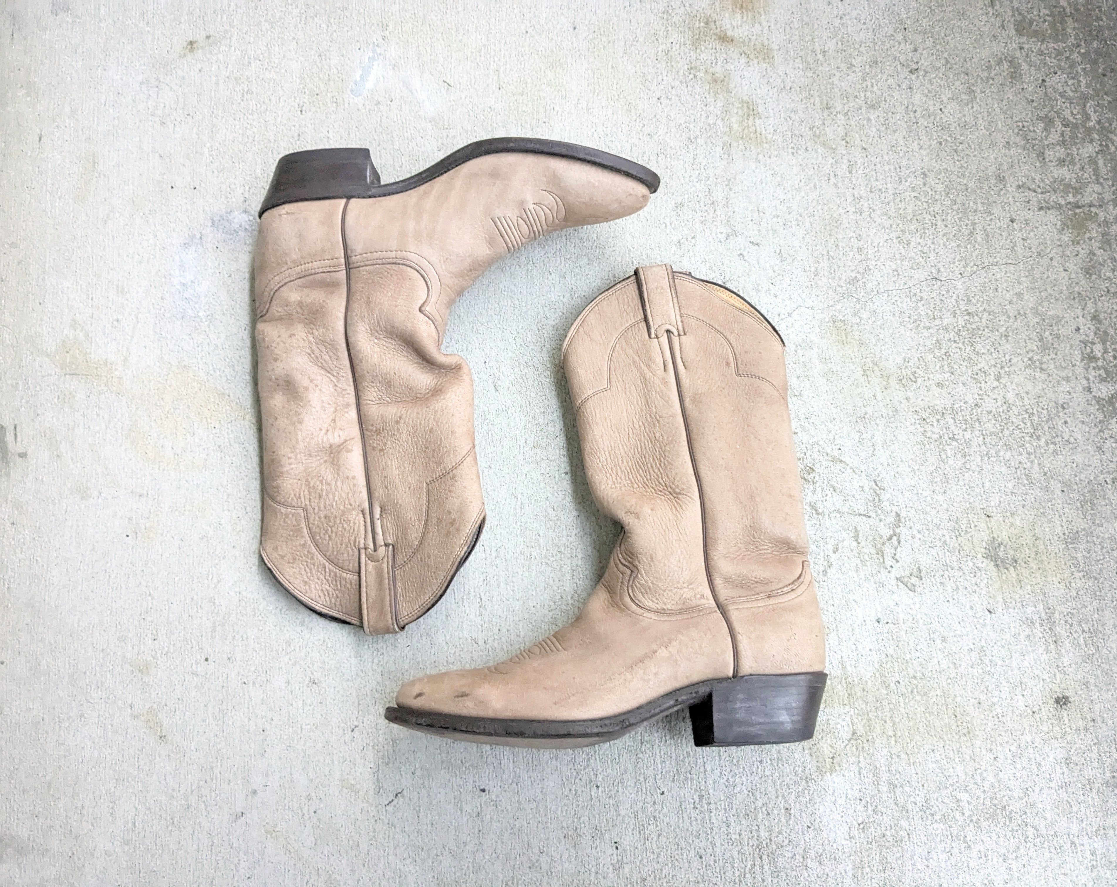 Justin Boots × Vintage Vintage Justin Cowboy Boots Leather Taupe Brown 9 Western Size US 9 / EU 42 - 1 Thumbnail