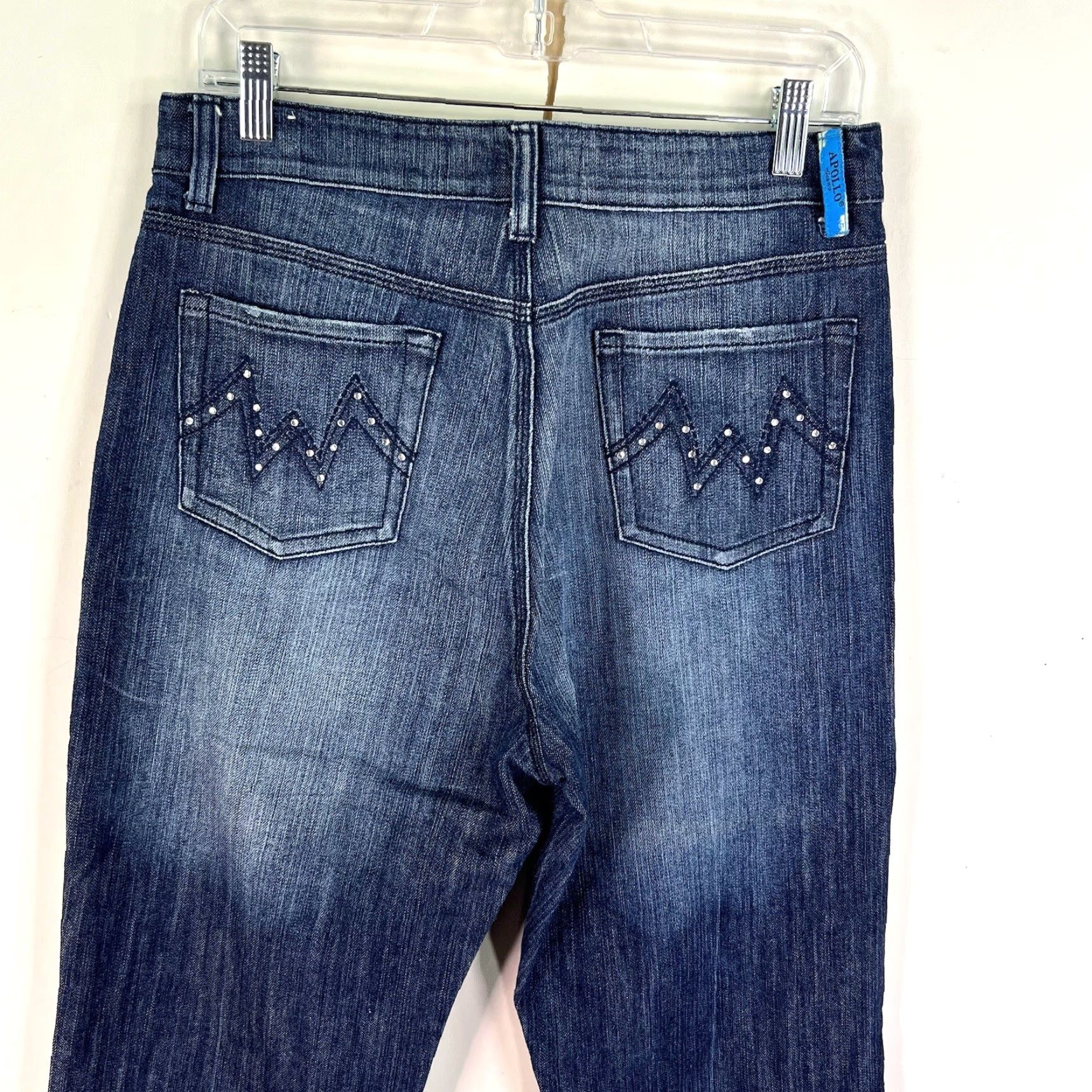 Vintage Apollo Jeans Straight Cuffed Embellished Women's Size 14 Dark Wash Denim Blue Jeans Size 36" / US 14 / IT 50 - 5 Thumbnail