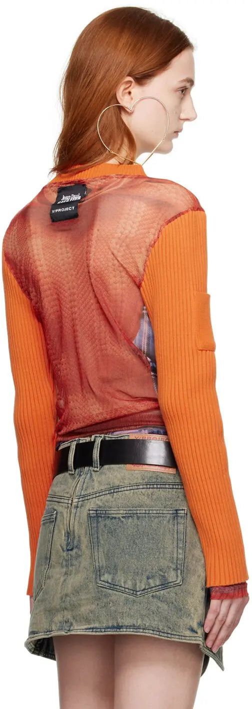 Jean Paul Gaultier × Y/Project Orange Trompe L'oeil Cardigan Print Sweater Size S / US 4 / IT 40 - 3 Thumbnail