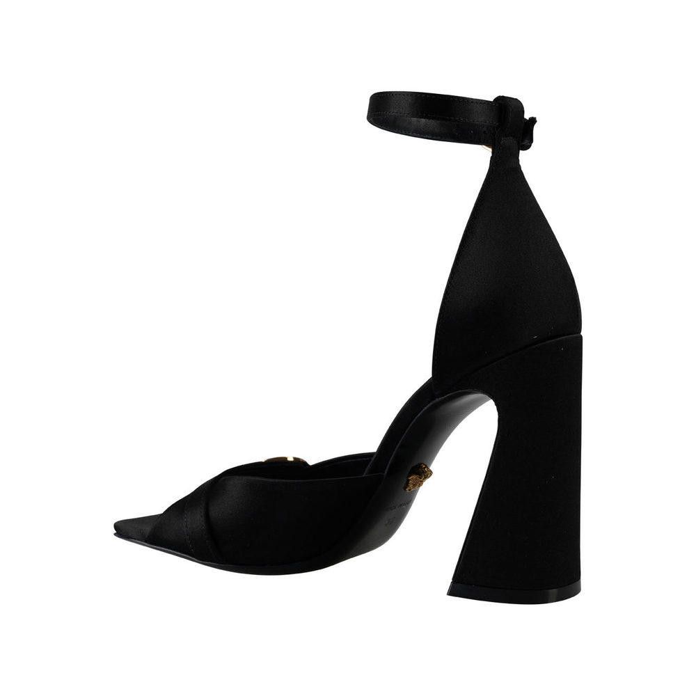 VERSACE BLACK RASO LOGO LEATHER PUMP SIZE 40