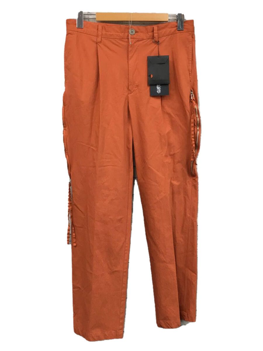 Cropped Pants Cotton 1 Tuck Plain Zip Ply Orange