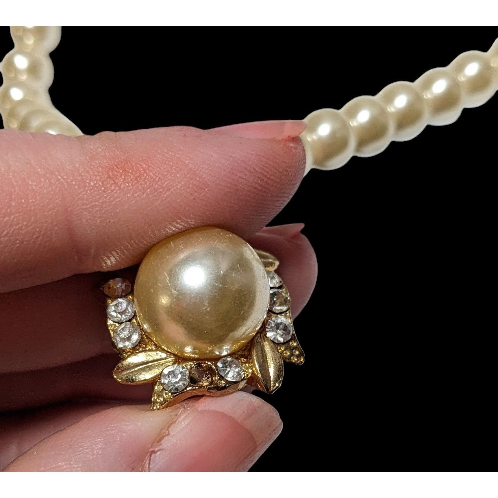 Other Vintage Floral Gold Pearl Rhinestone Pendant Necklace Size ONE SIZE - 4 Thumbnail